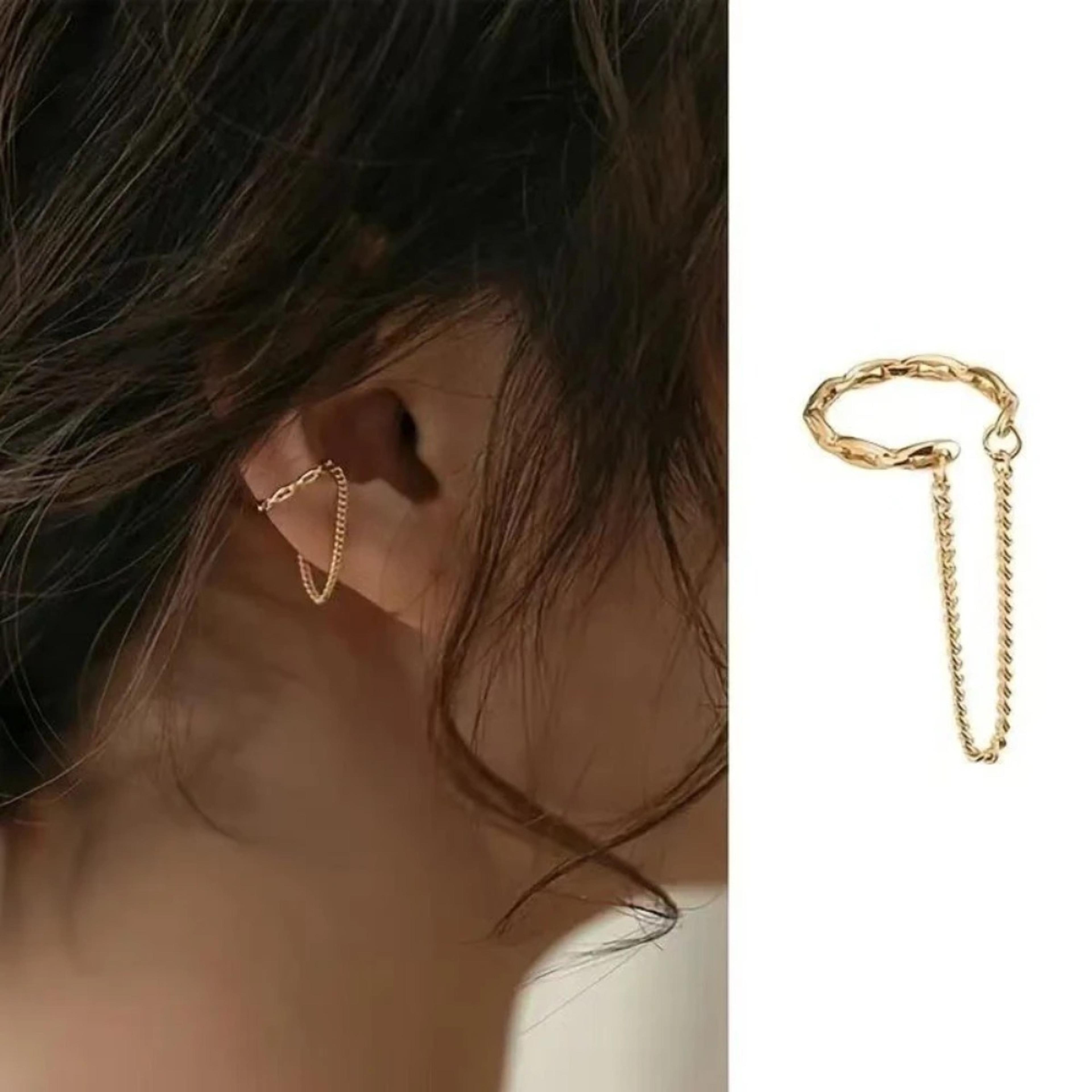 minimalist stainless steel no piercing ear cuff chain clip earring