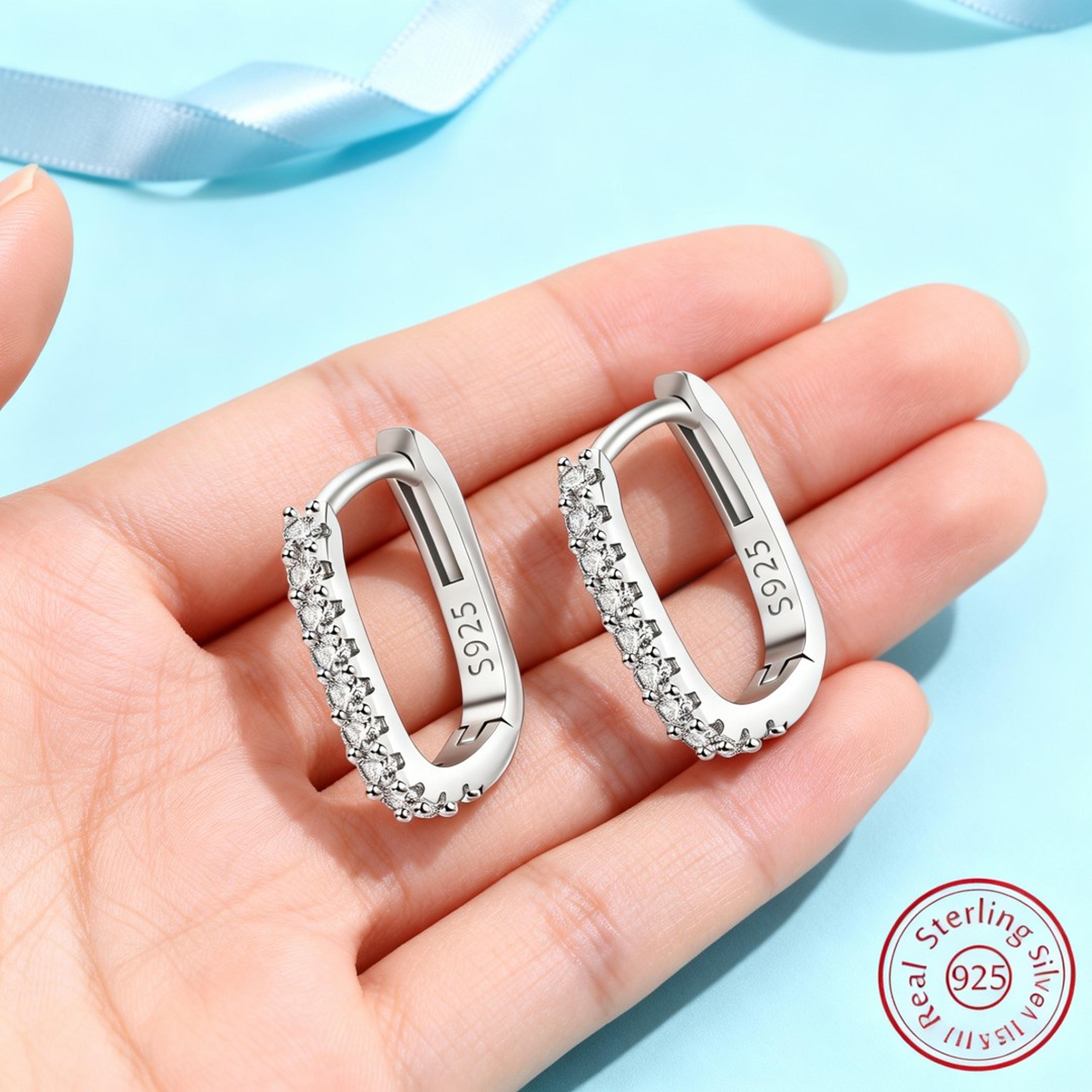 925 silver crystal hoop earrings for women round fashion jewelry