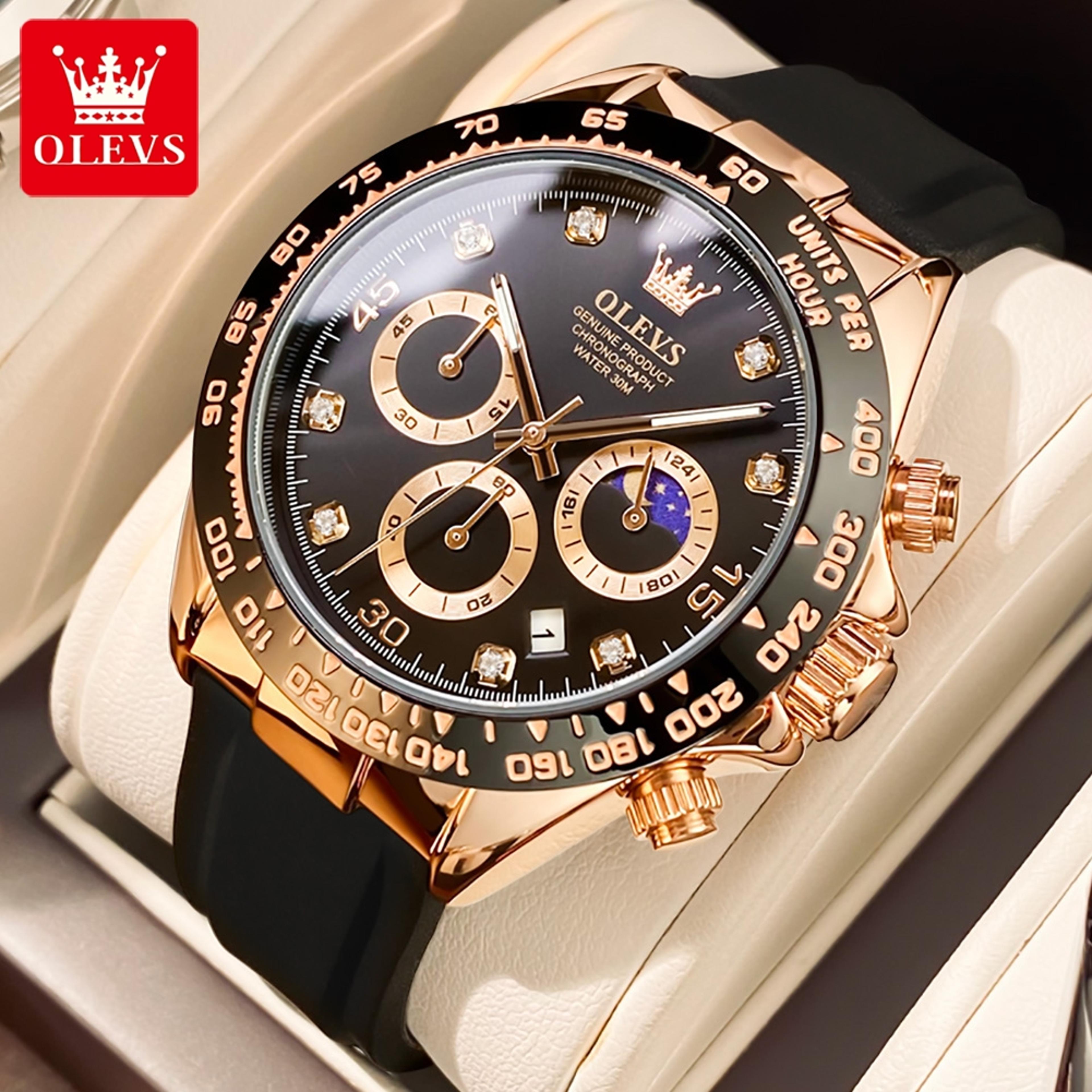 men's quartz watch with large round dial and silicone strap
