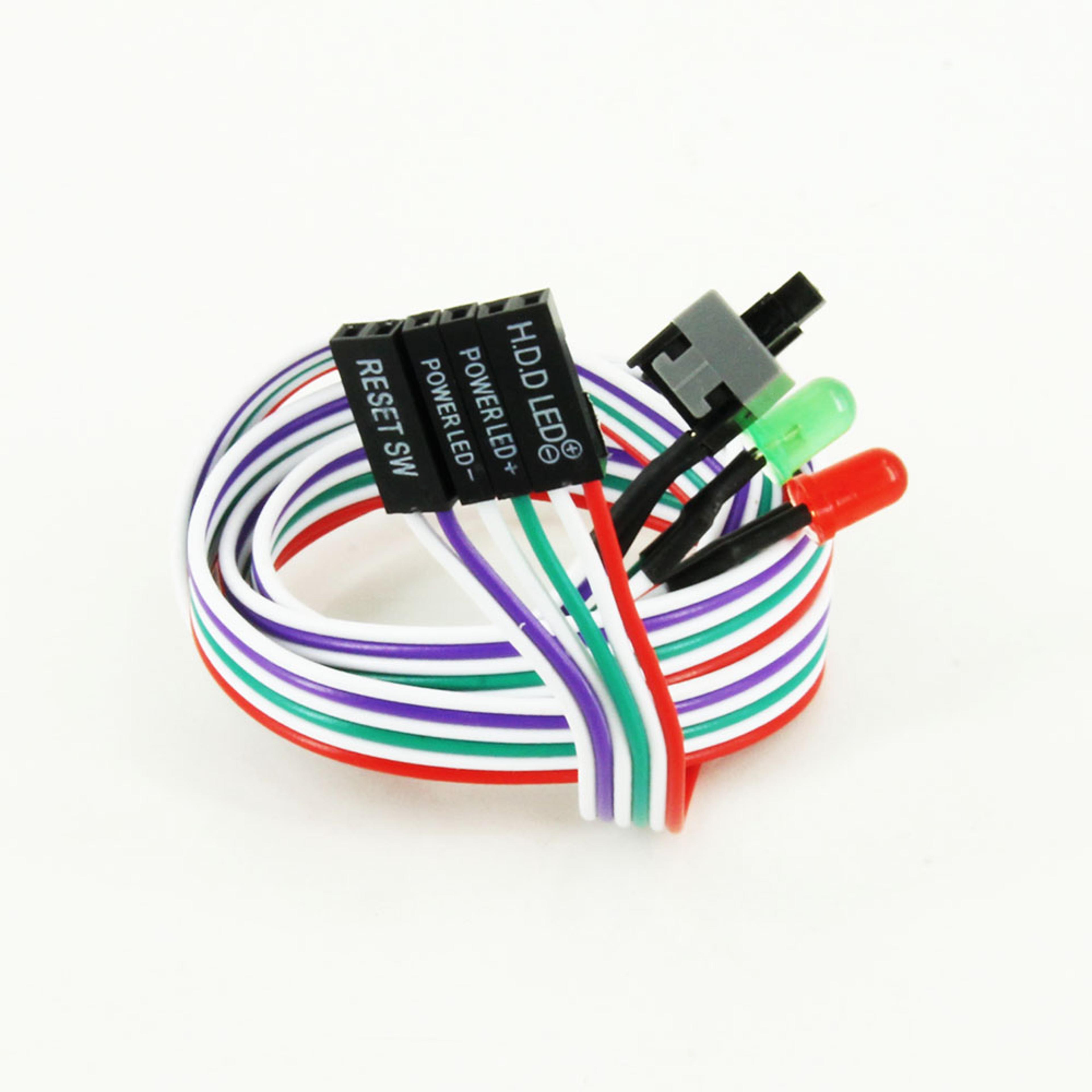 desktop computer power switch and reset cable with led hdd and motherboard connectors