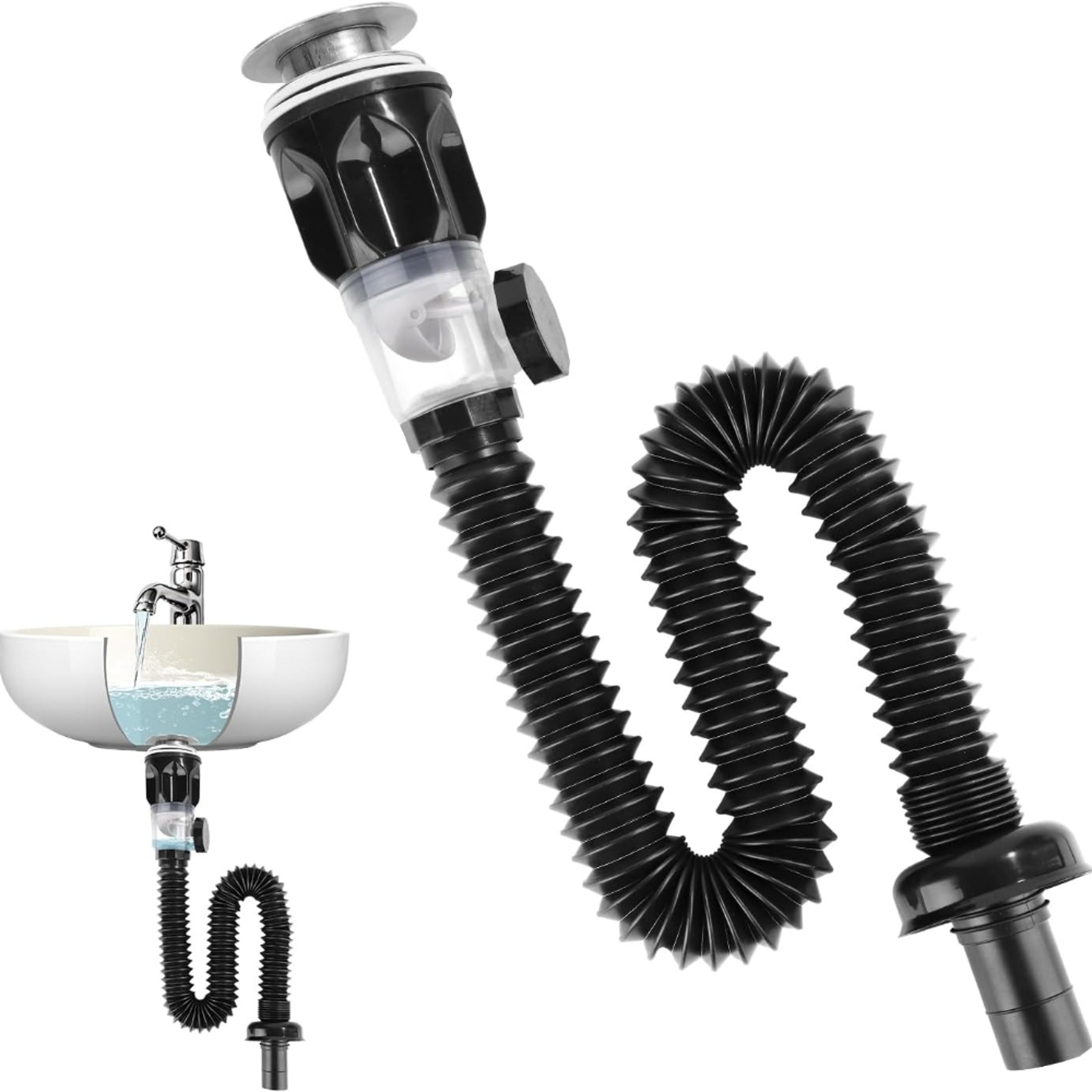 bathroom sink drain kit with flexible hose and stainless steel drain top