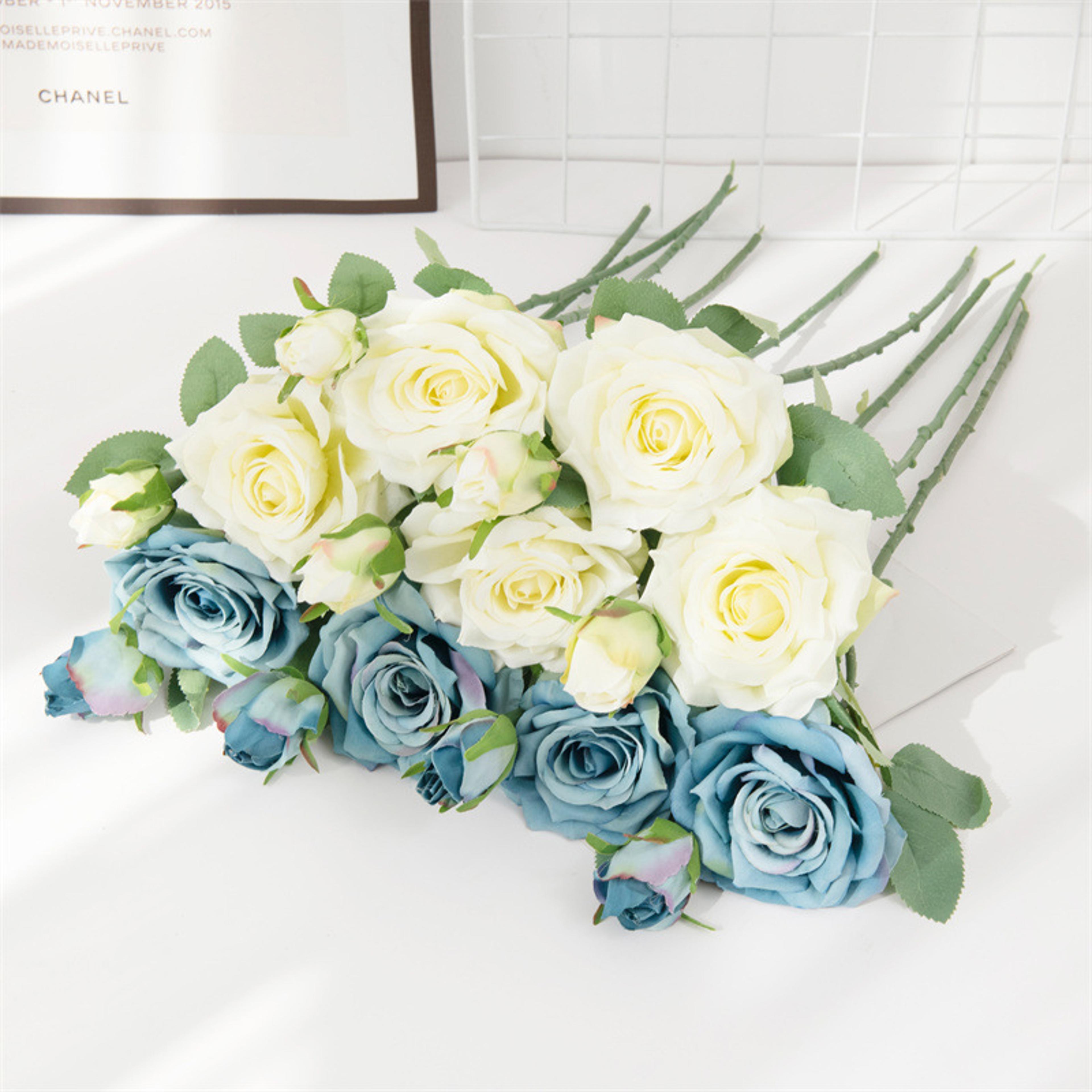 artificial silk rose flower branch with bud for wedding and home decor
