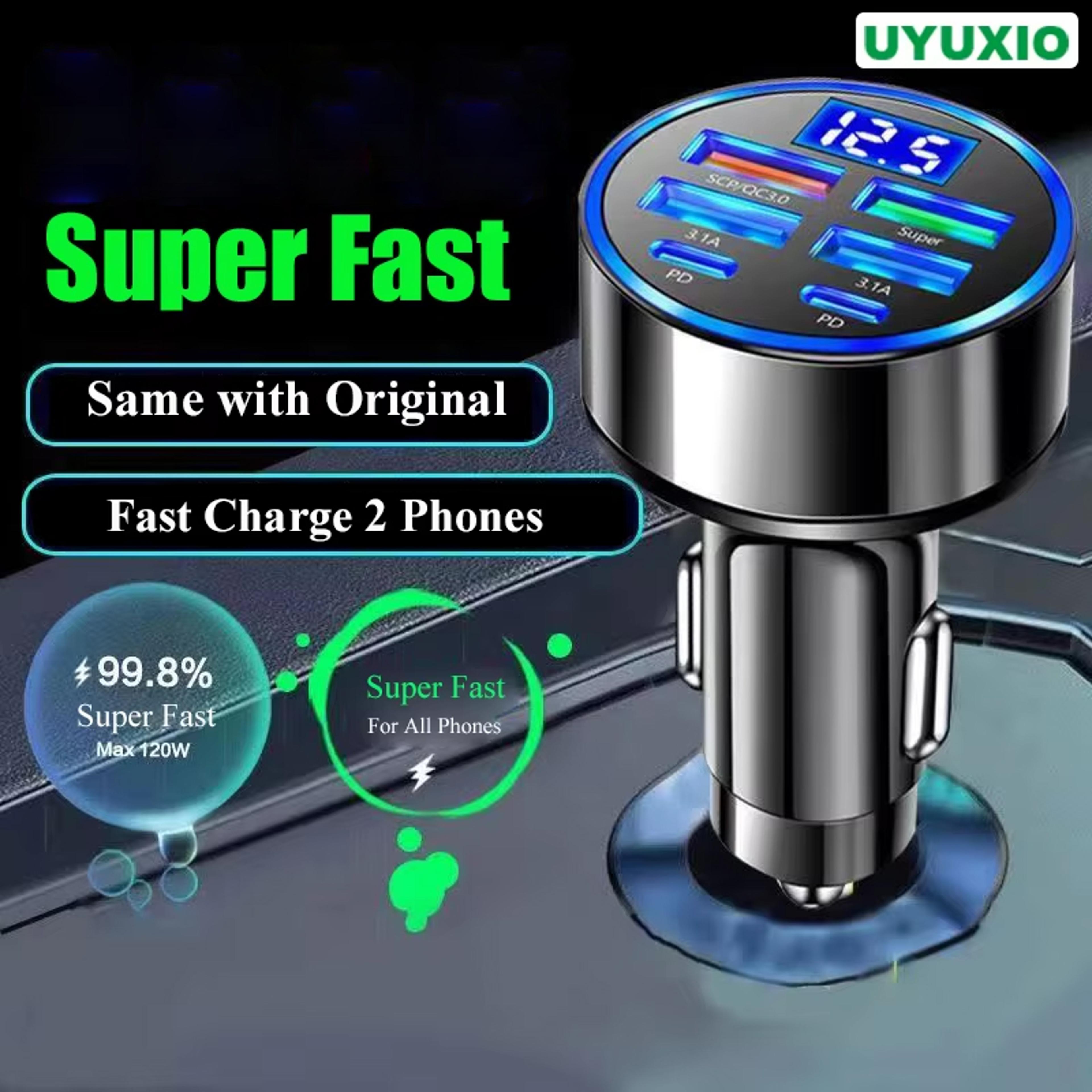 usb-c car charger adapter with 130w fast charging and voltage display