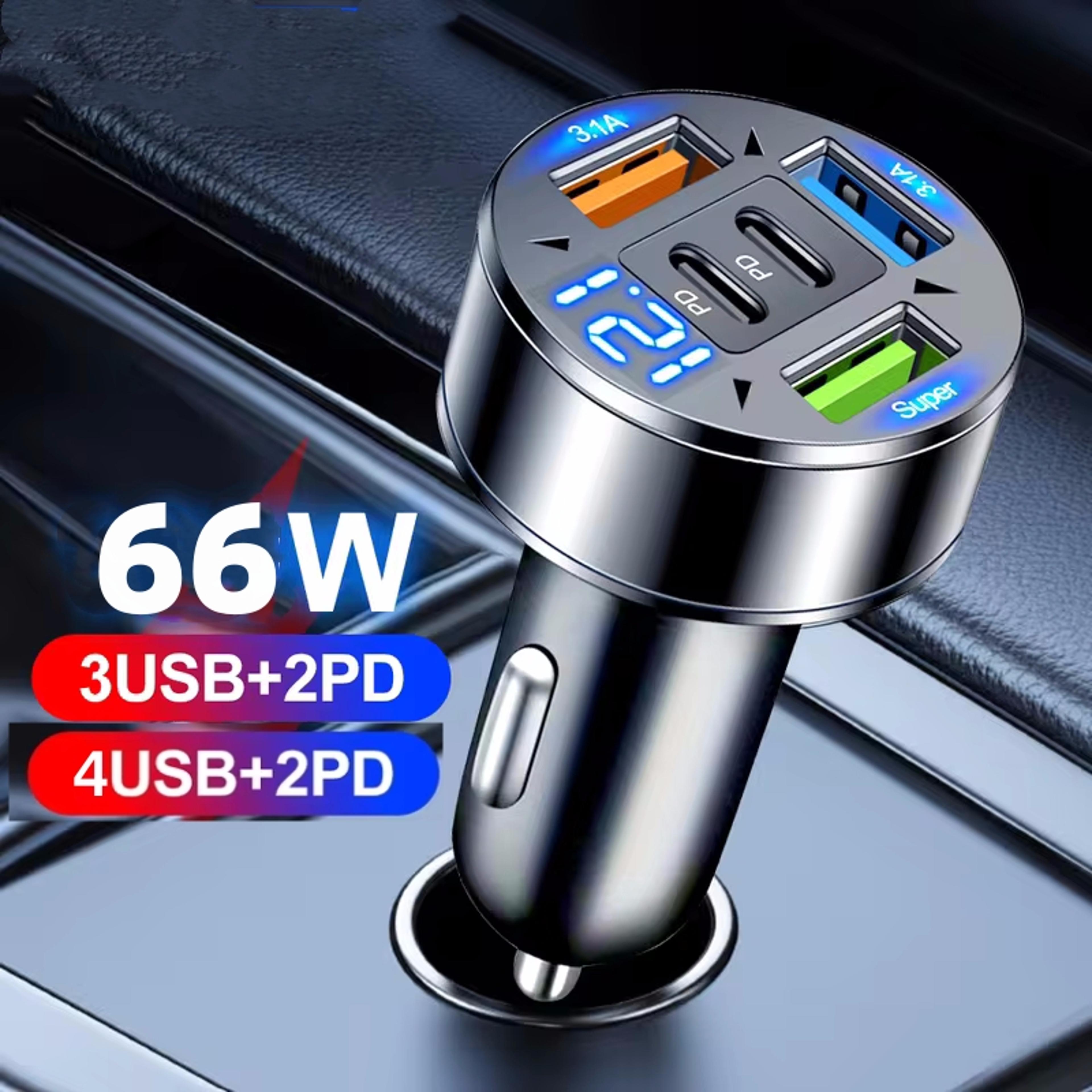 usb car charger with 27w max output and digital display for multi-device charging