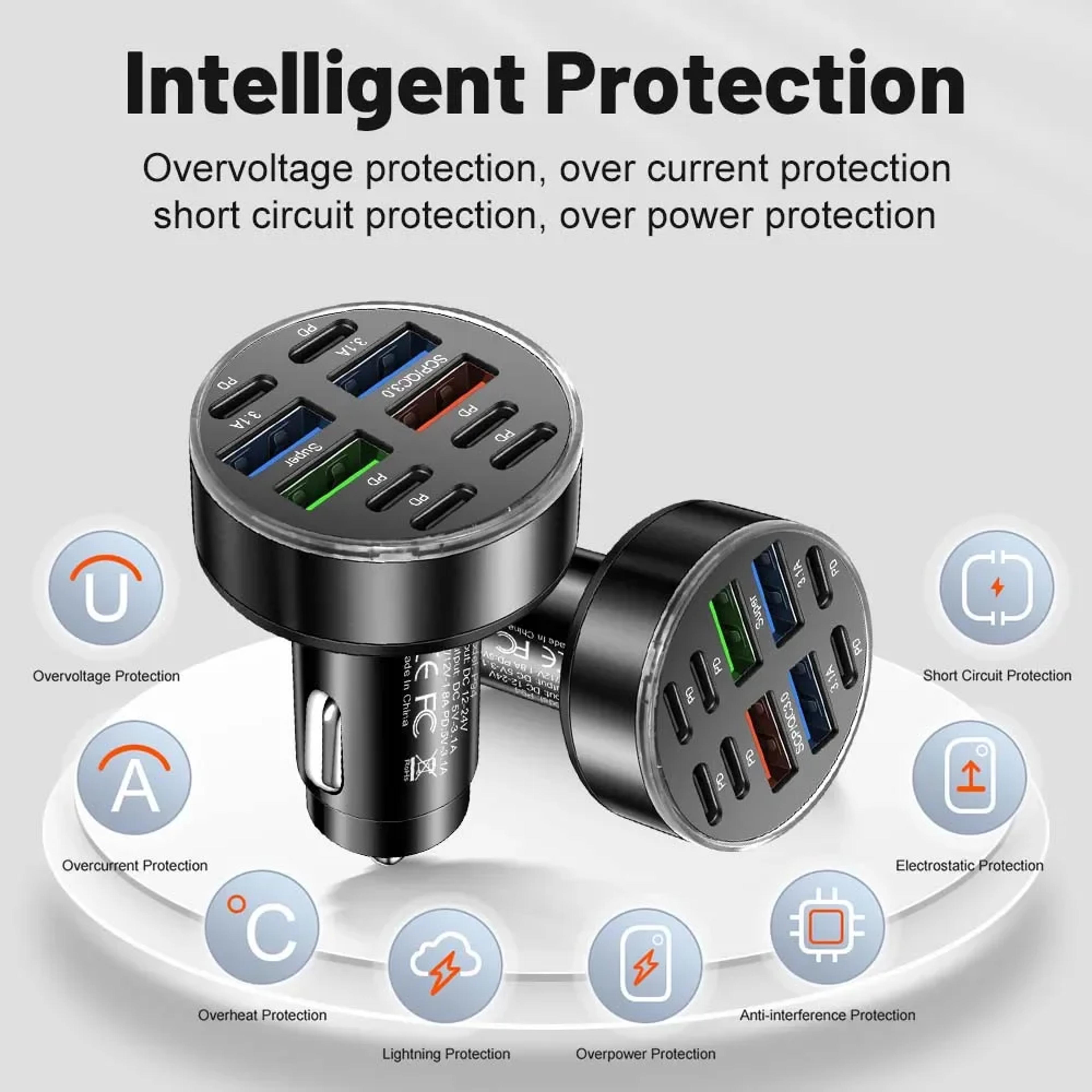 350W 10Port USB C Car Charger With PD And QC30 Fast Charging 2