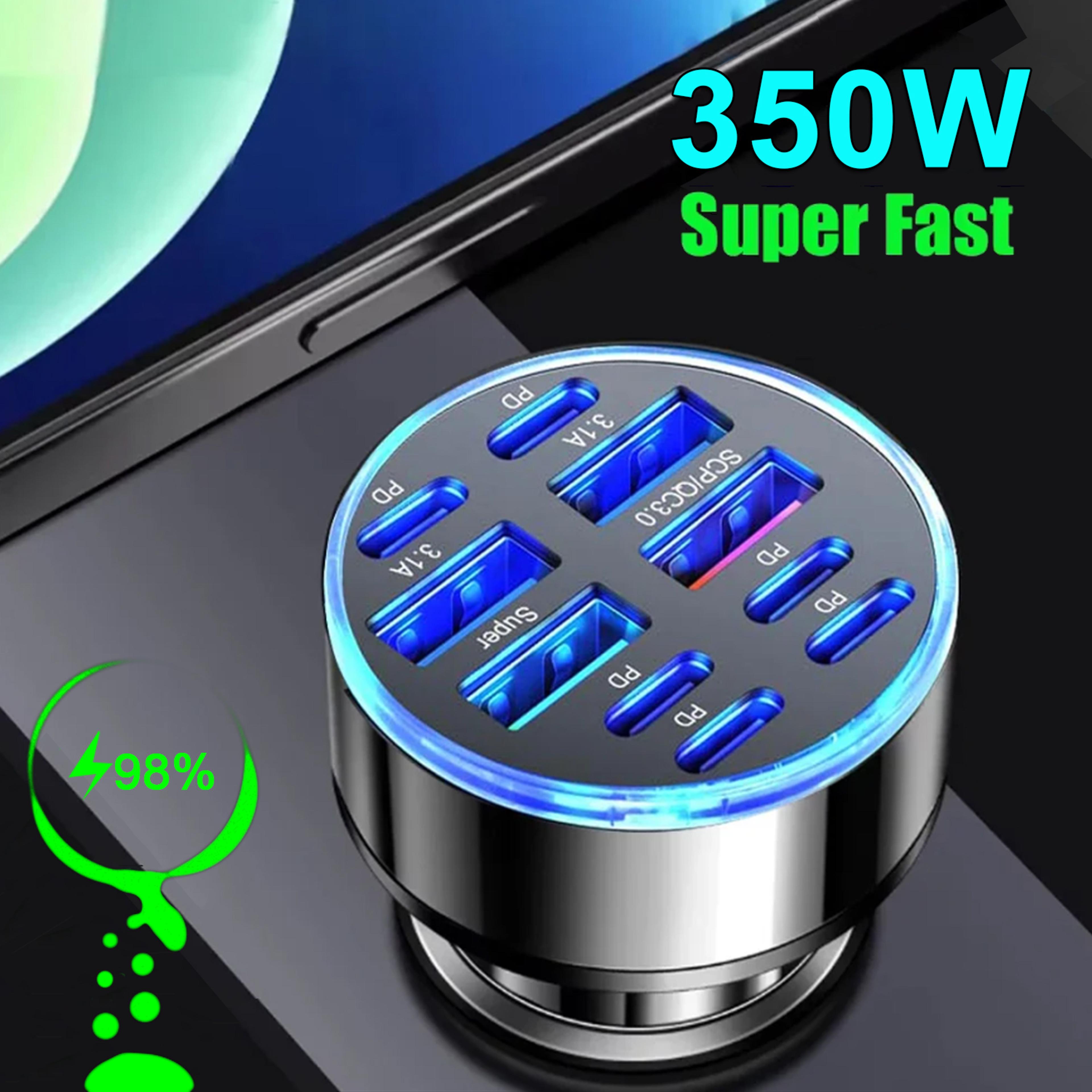 350w 10-port usb c car charger with pd and qc3.0 fast charging
