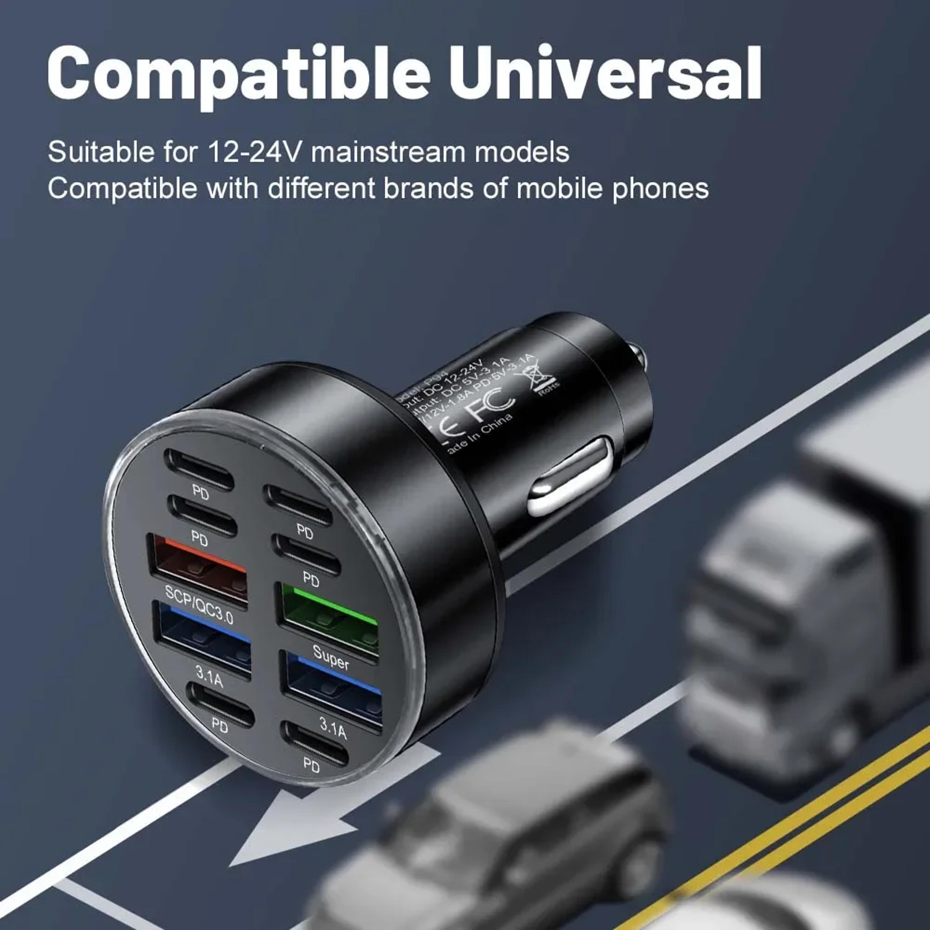 350W 10Port USB C Car Charger With PD And QC30 Fast Charging 5