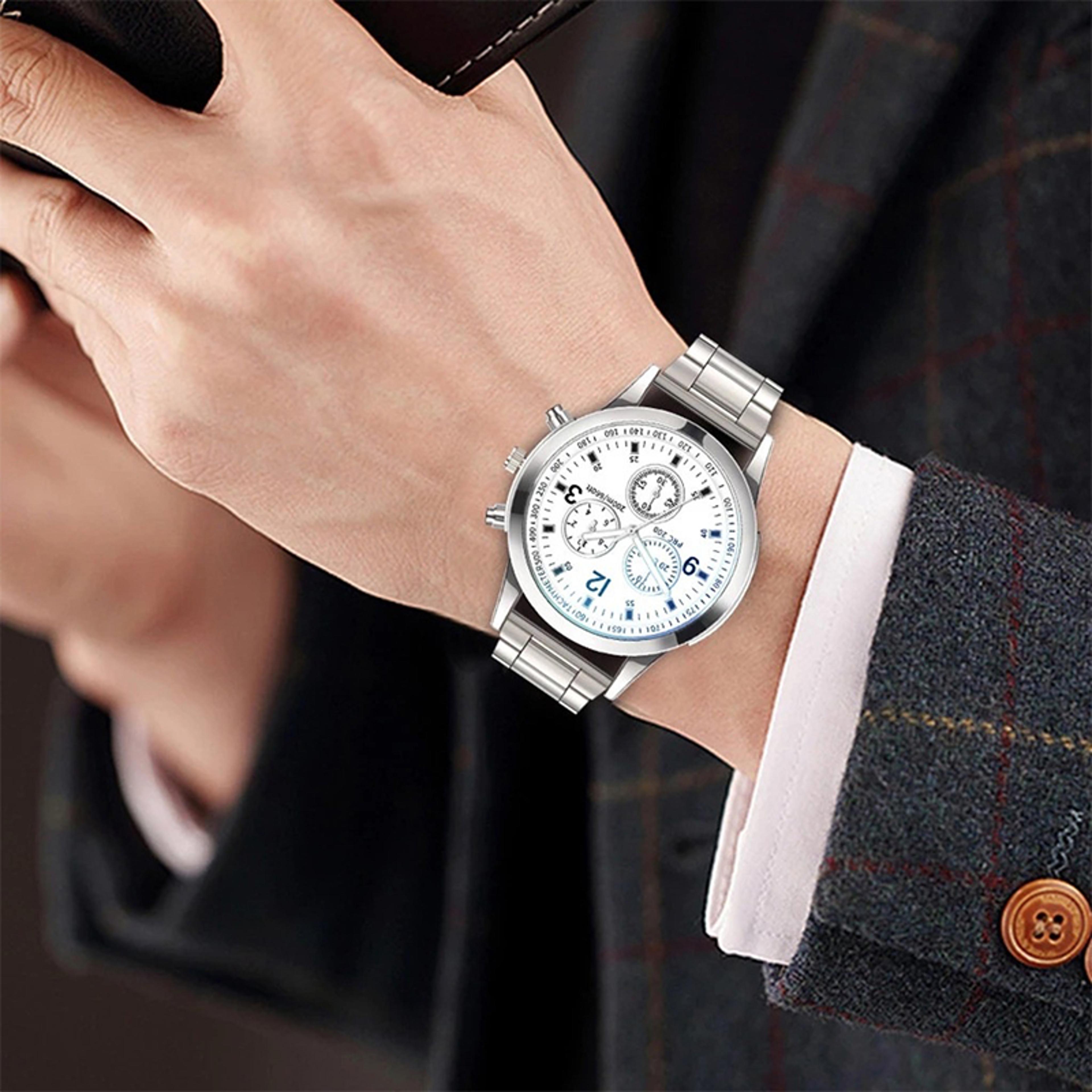 men's stainless steel band quartz watch with bracelet