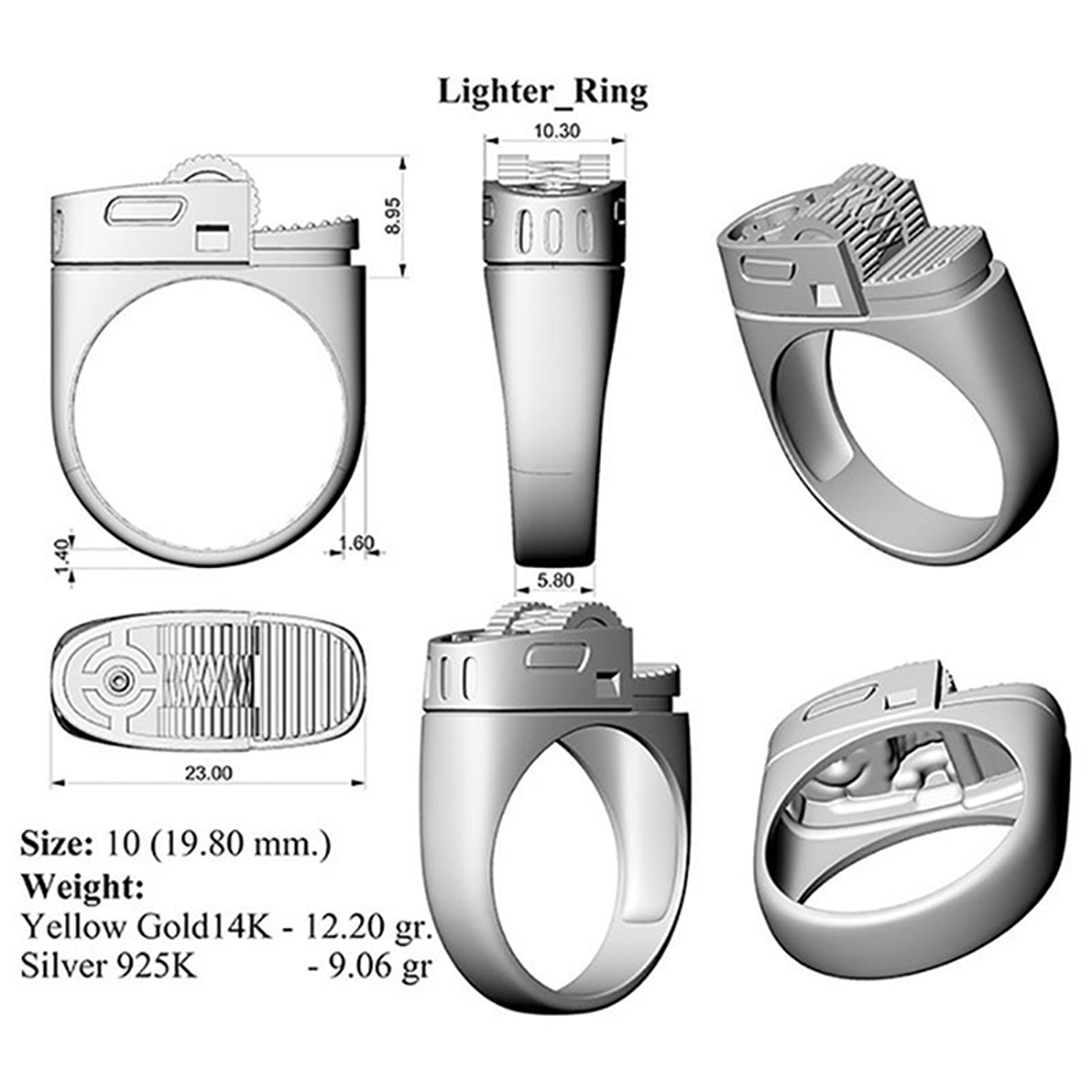 Vintage Lighter Ring Unisex Punk Hip Hop Jewelry In Gold Or Silver Color 4