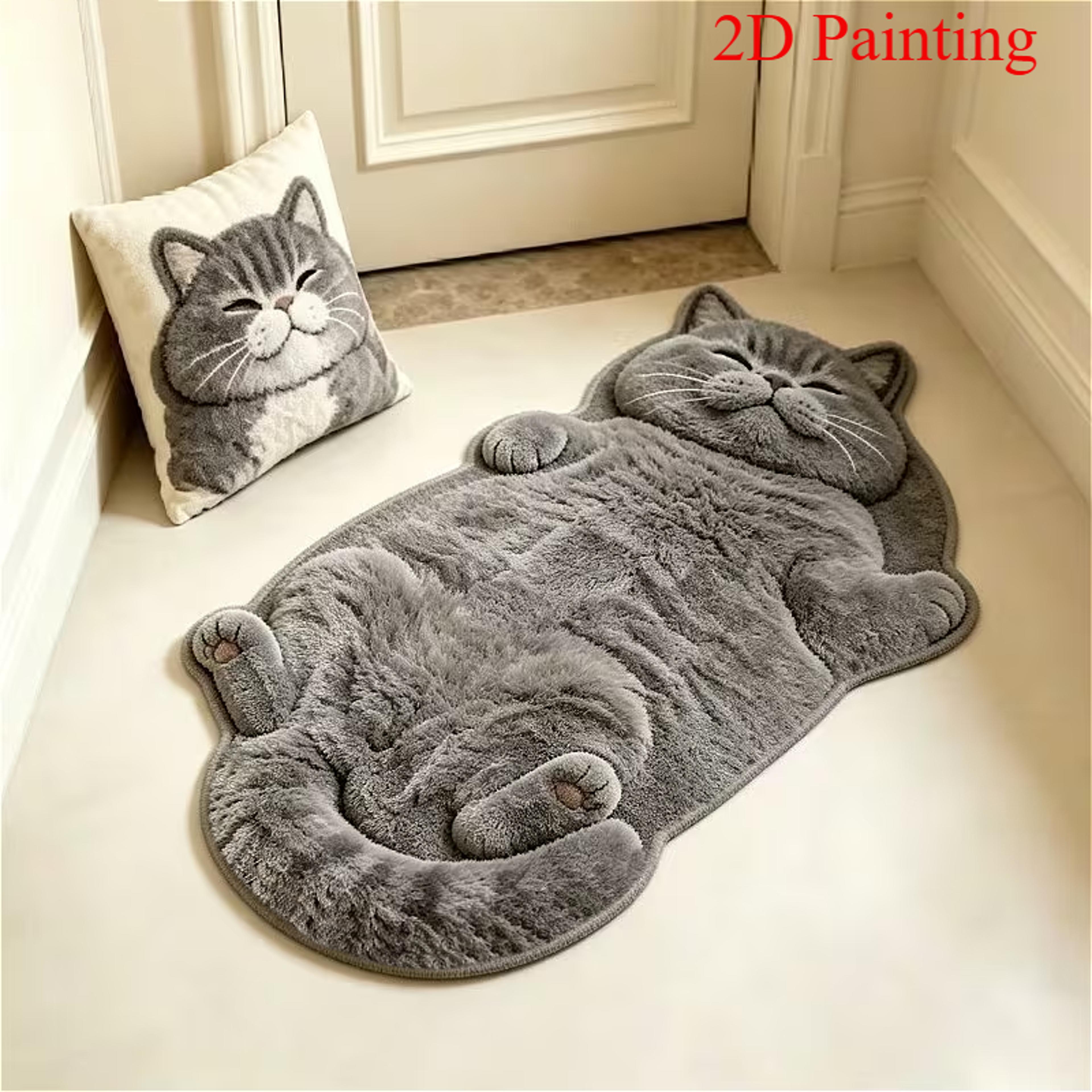 cute lazy cat-shaped rug – soft washable cartoon floor mat for bedroom decor