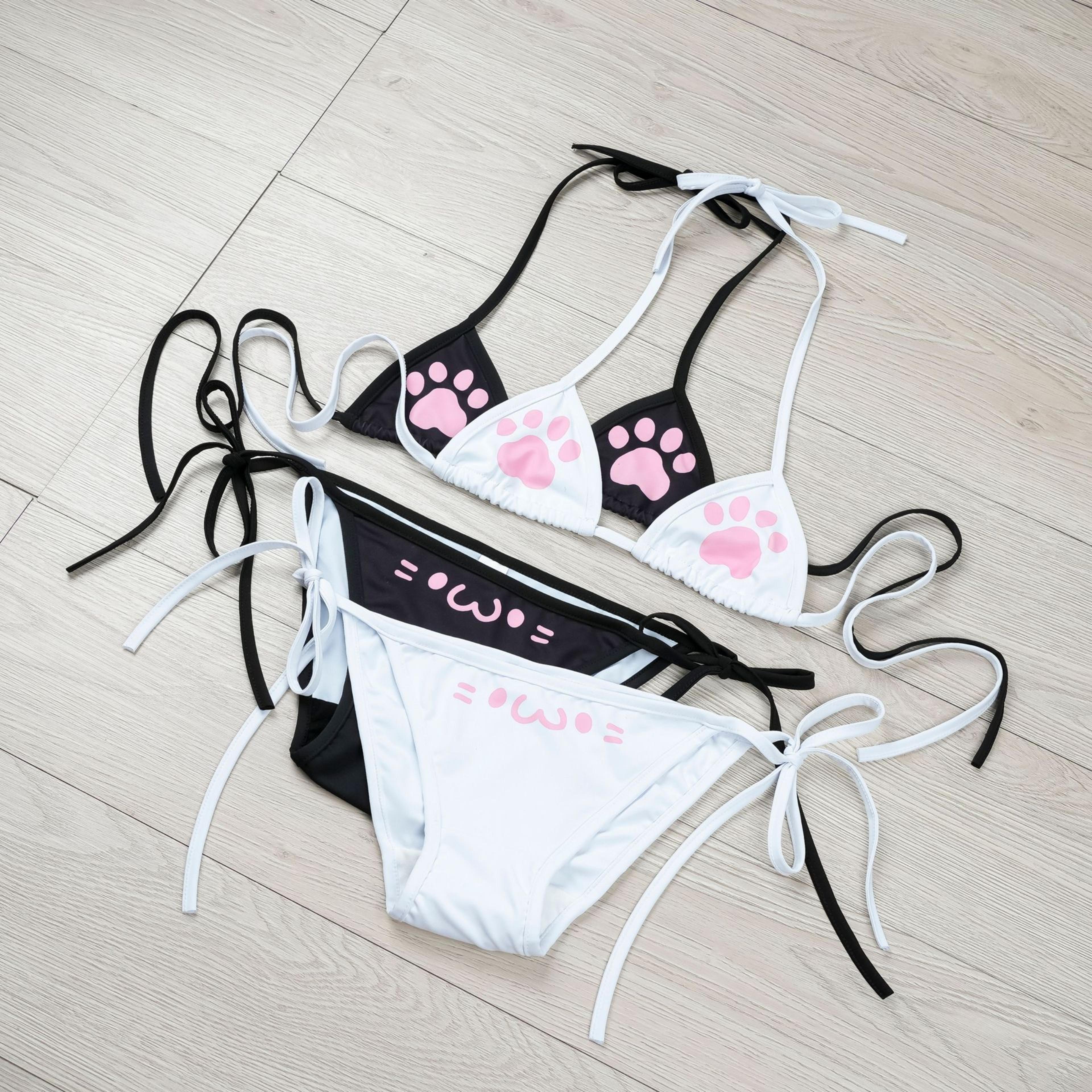 Kawaii Cat Paw Micro Bikini Set For Women AnimeInspired Backless Costume 2