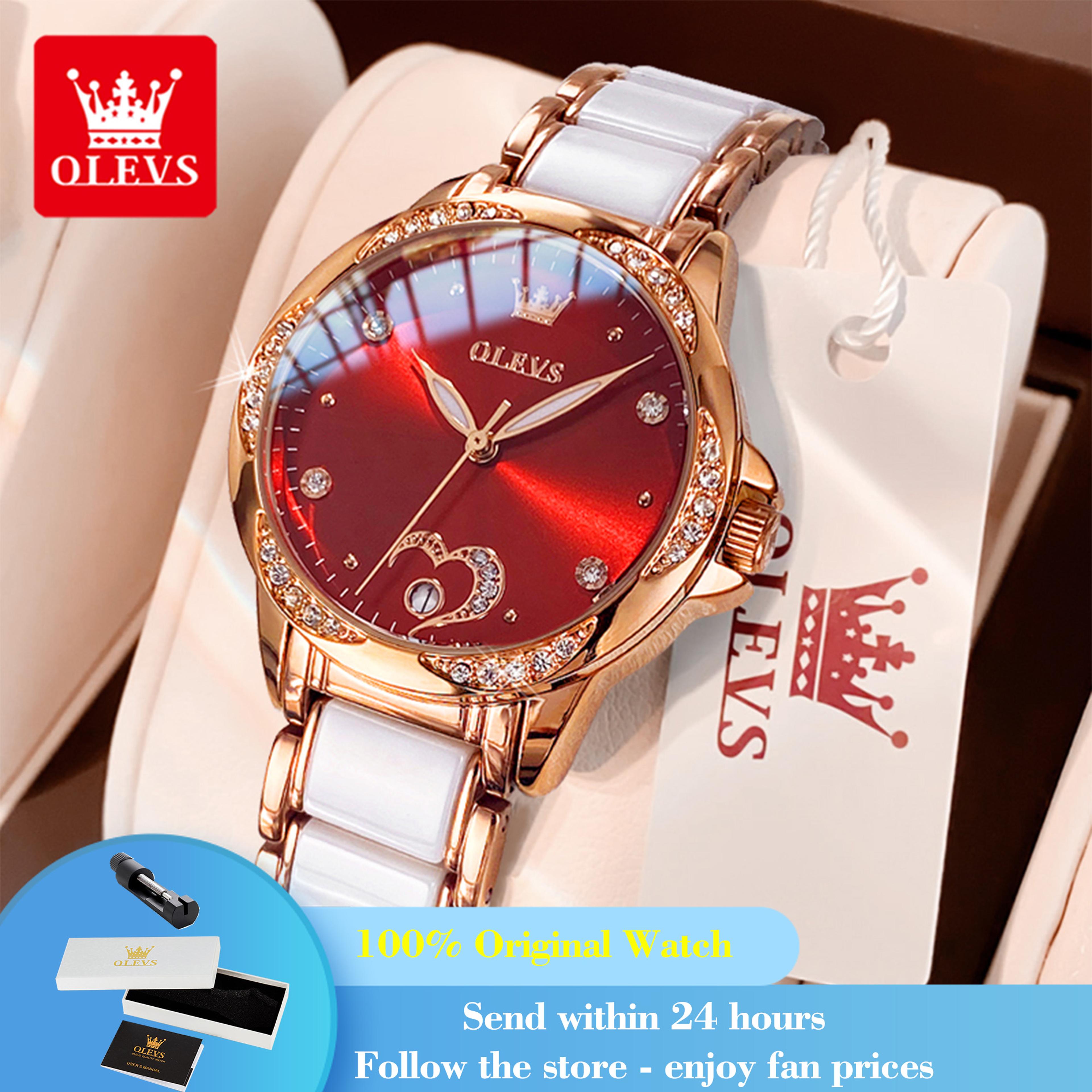 women's automatic mechanical watch with ceramic band and date display