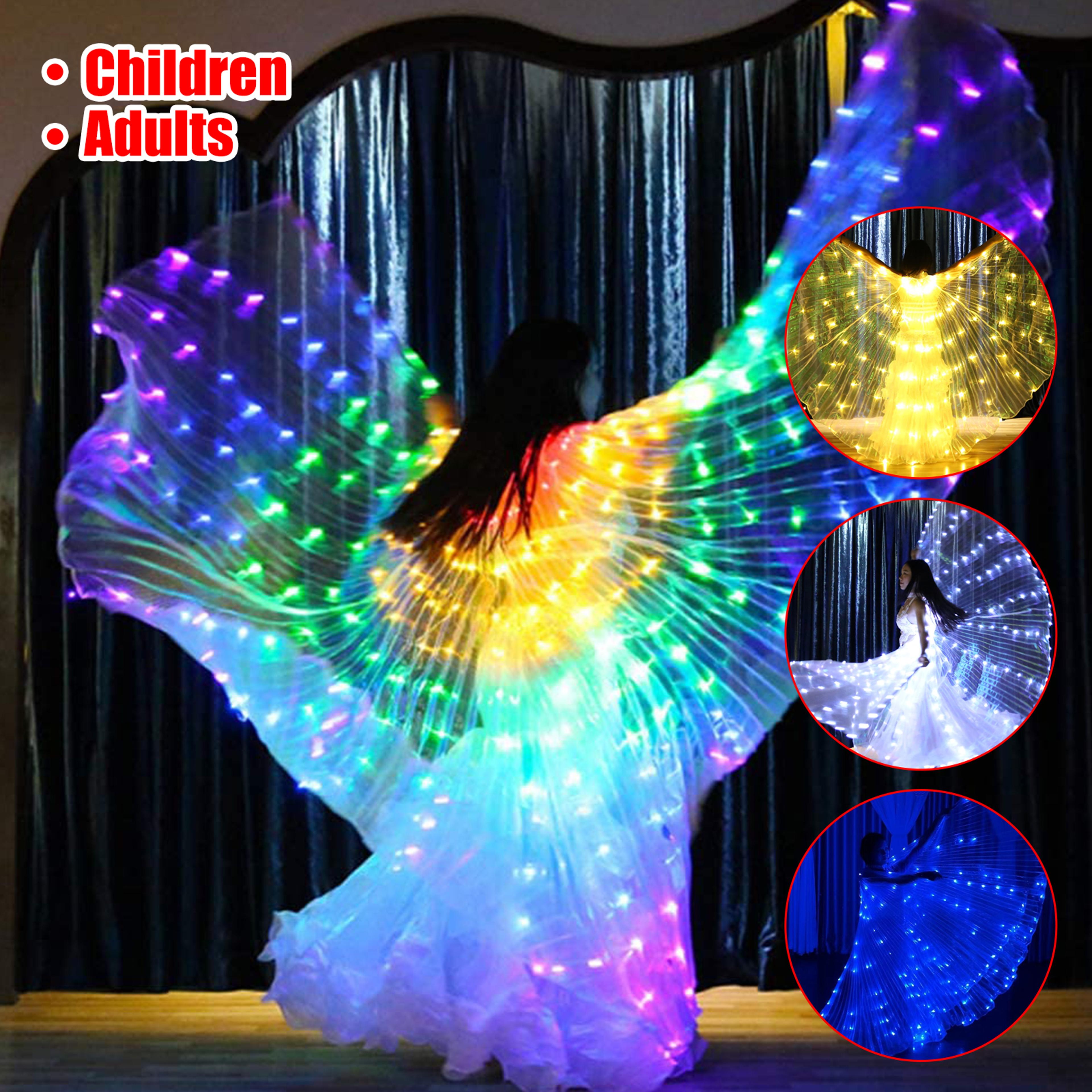 colorful led isis butterfly wings with telescopic sticks for dance performances