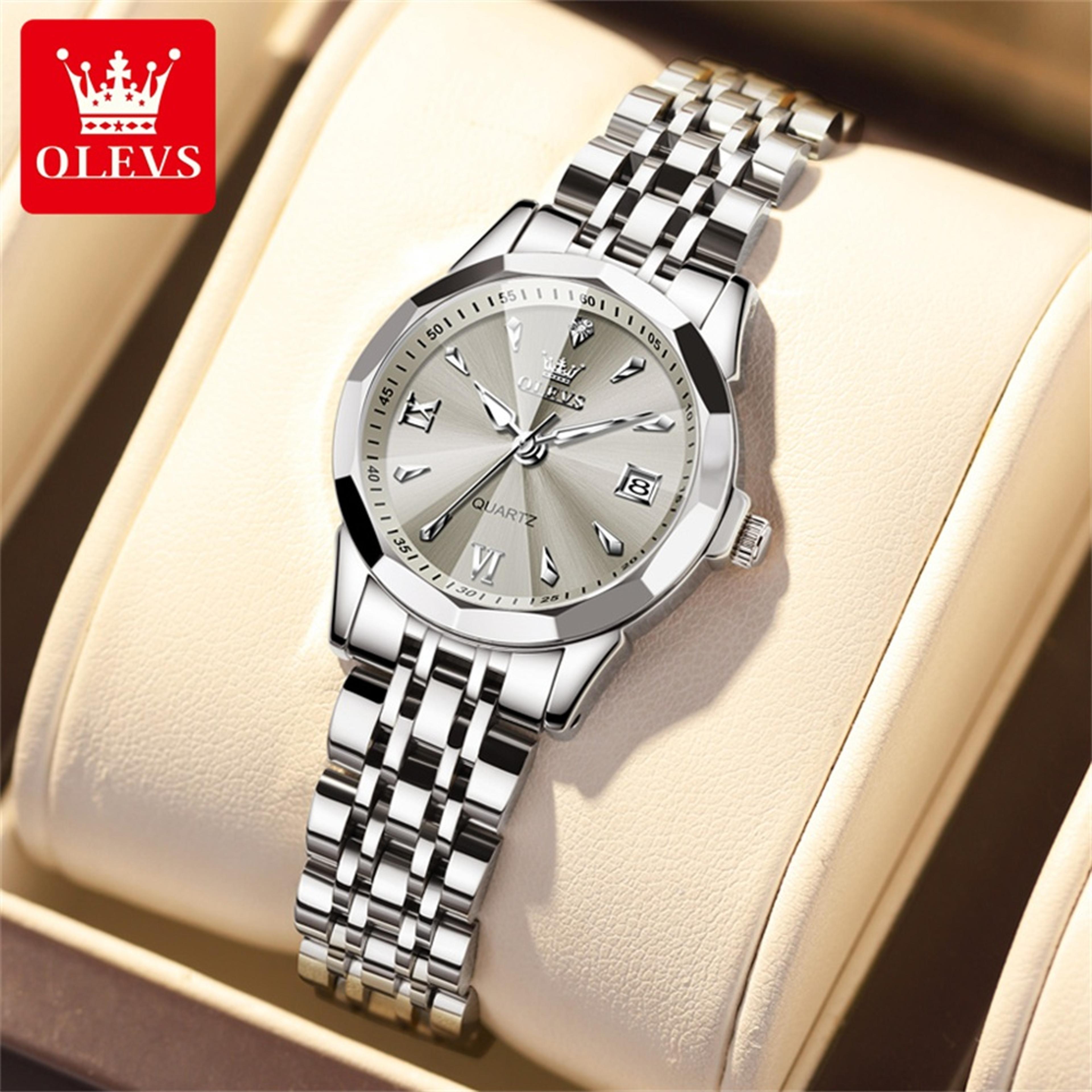women's elegant quartz watch with stainless steel band and luminous display