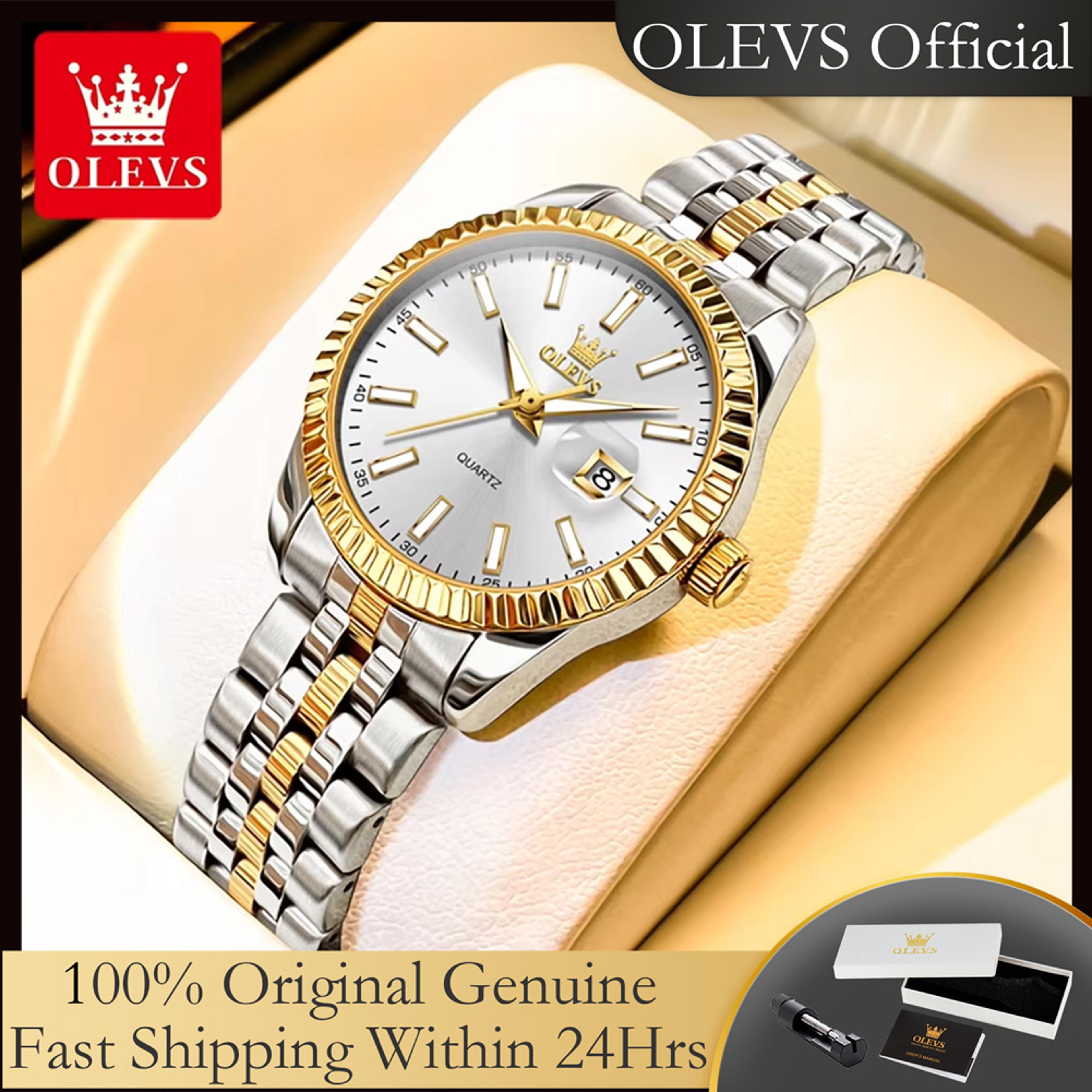 women's stainless steel quartz watch with luminous dial and auto date