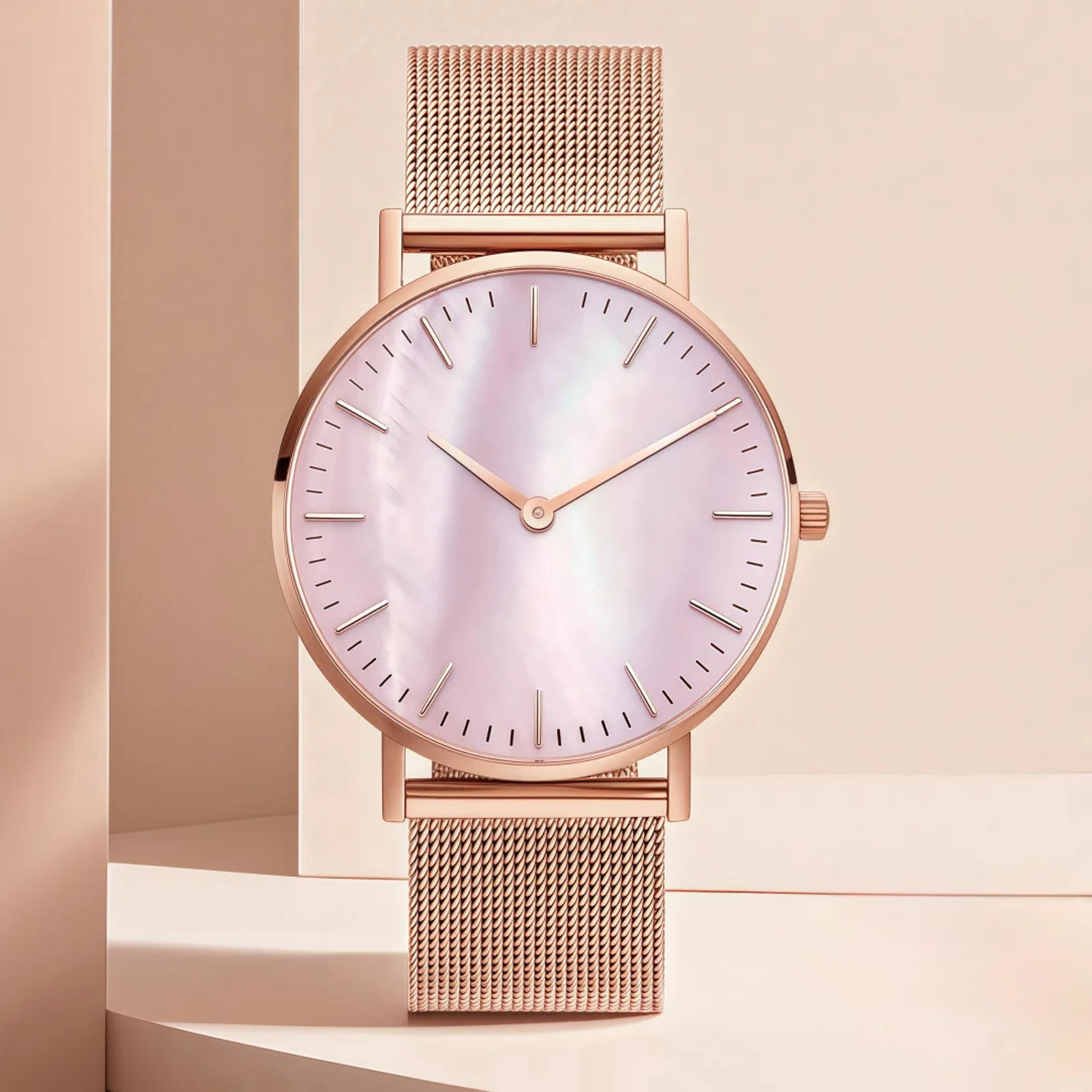 women's elegant quartz wristwatch with round dial and alloy band
