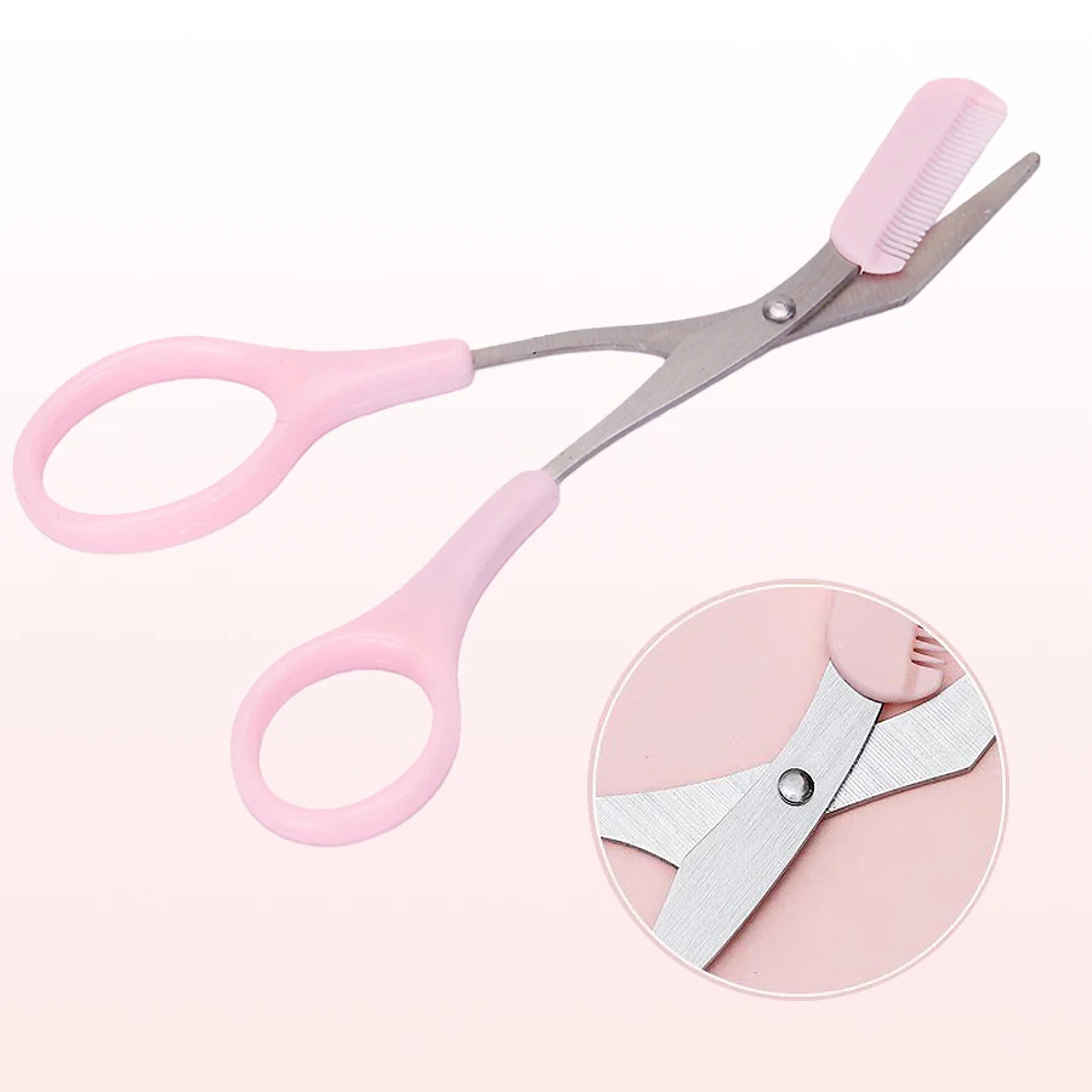 pink eyebrow razor scissors with stainless steel crescent blade