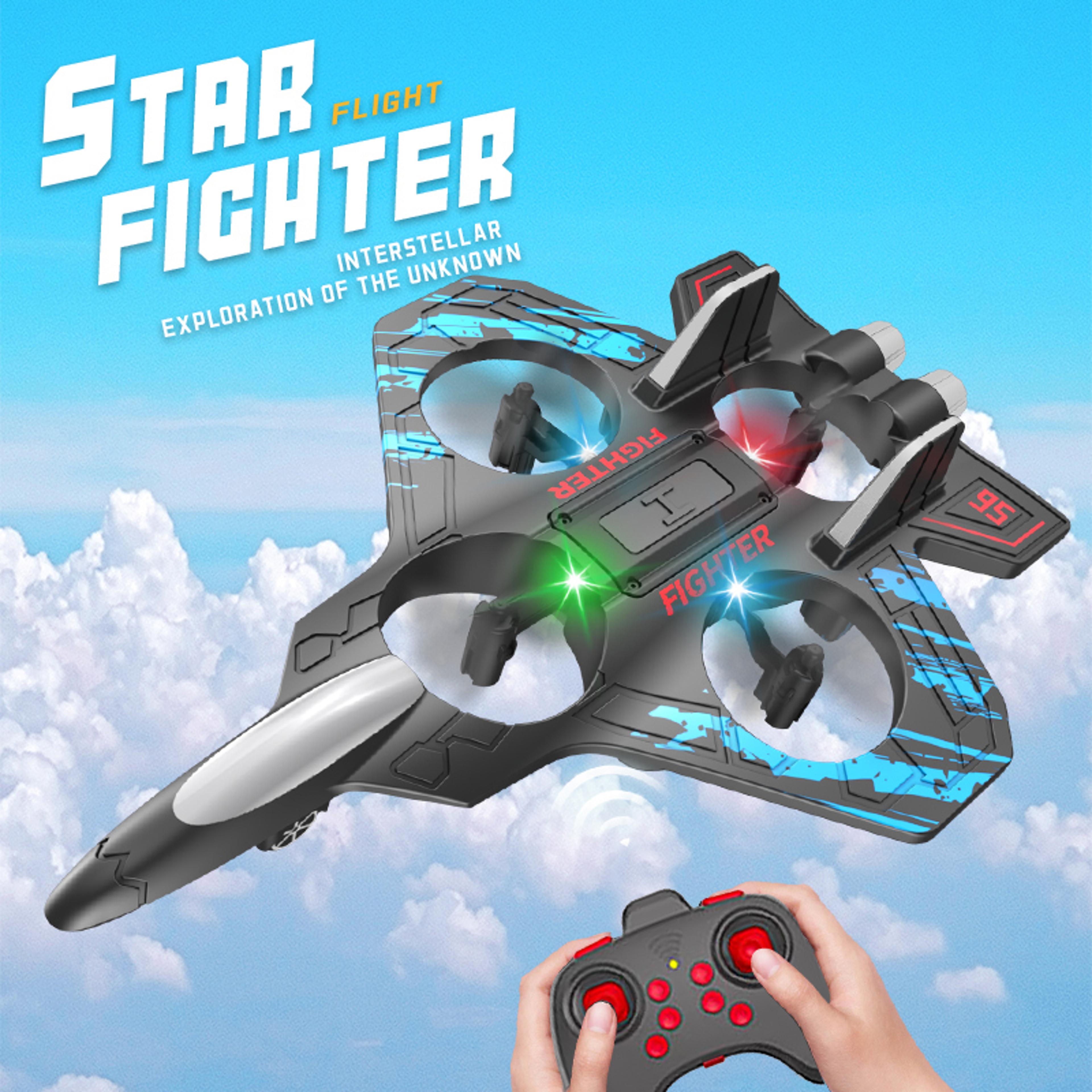 rc fighter airplane with led lights and stunt flying controls