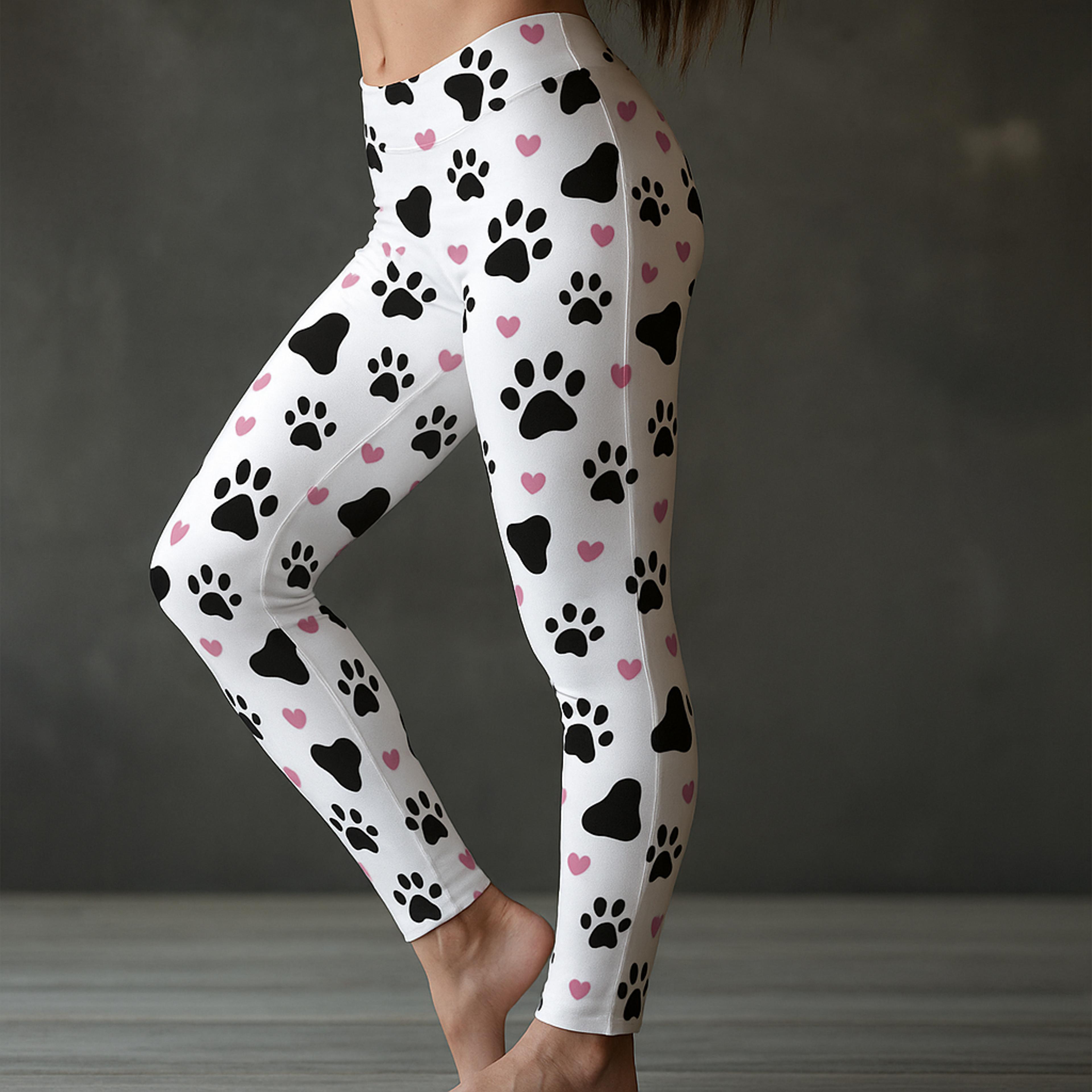 Womens Fleece Leggings With Christmas Dog Paw Print And MidRise Waist 7