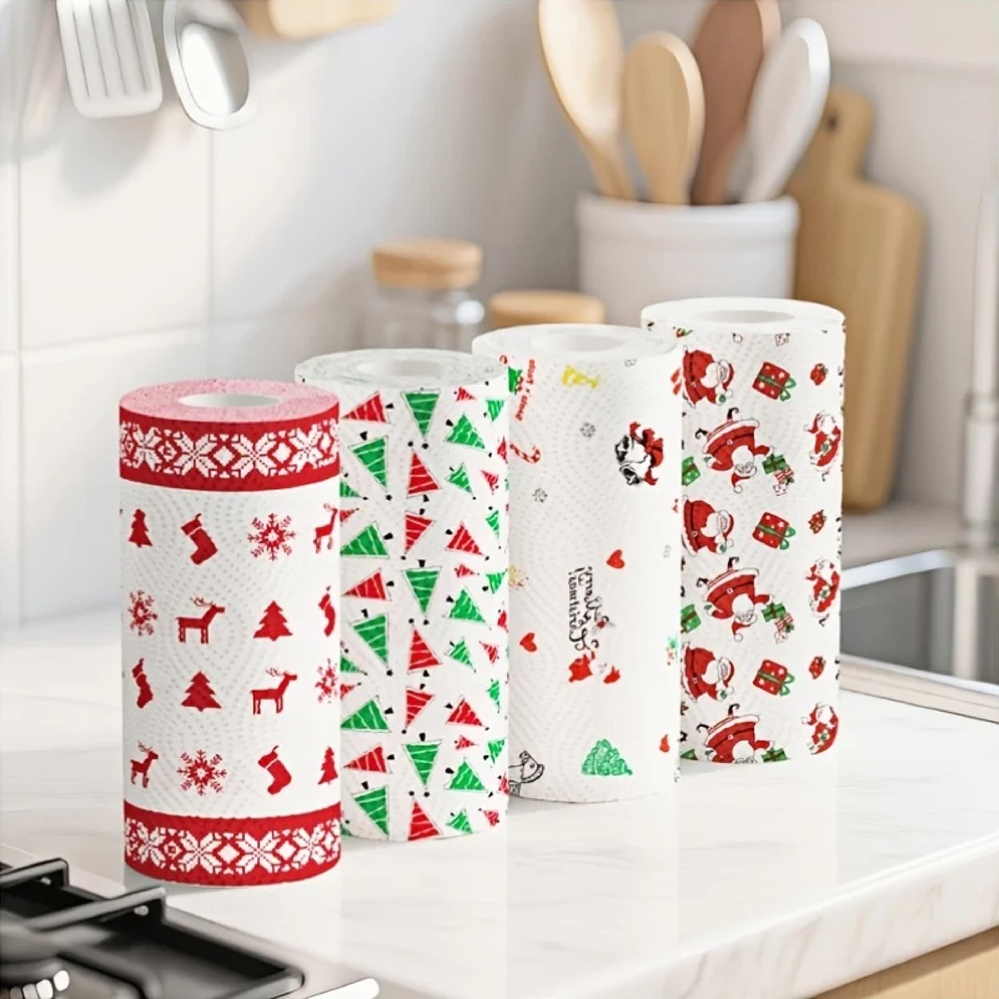 Christmas Kitchen Paper Roll  3Layer Disposable Cleaning Cloths 48 Sheets 3
