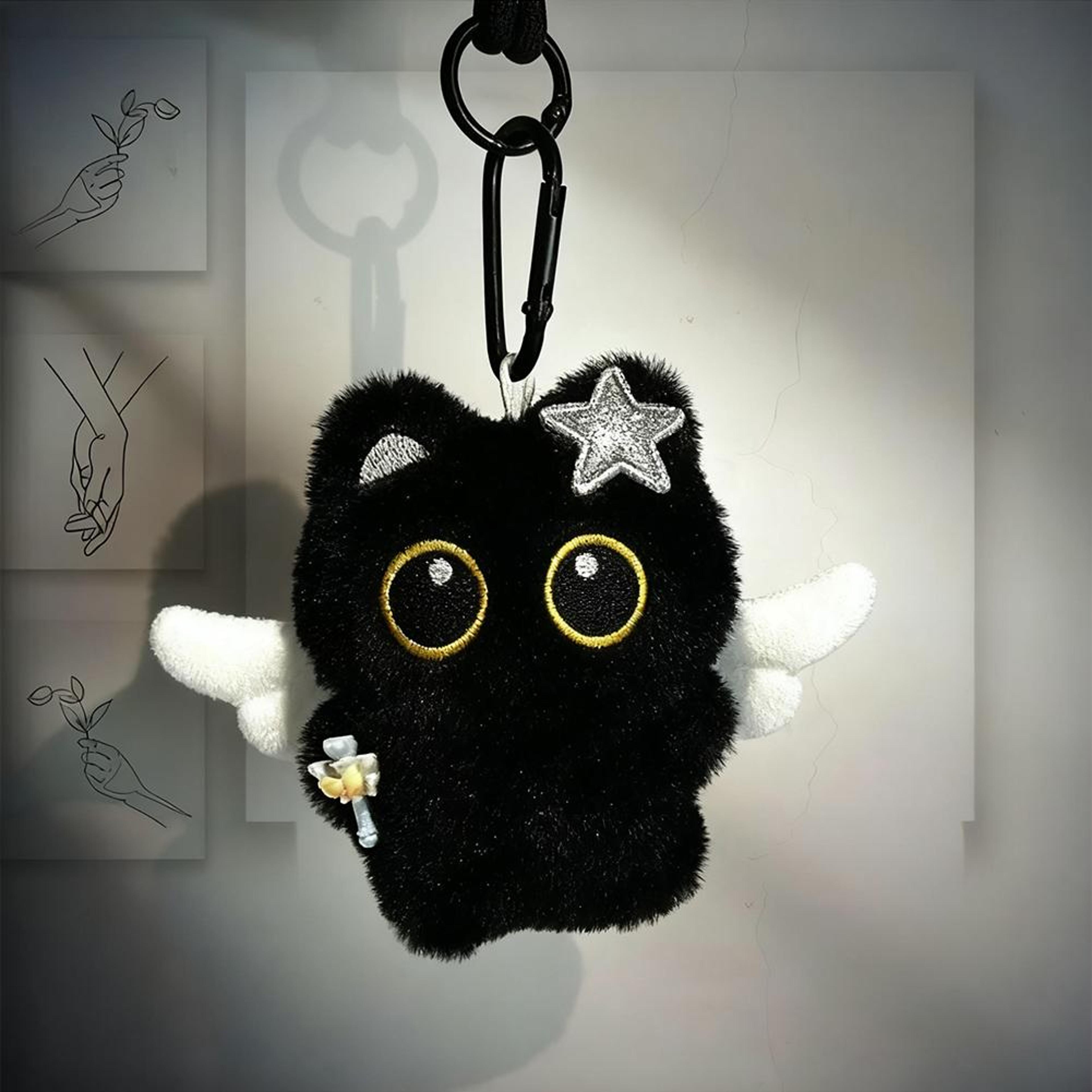 Cute Black Cat Plush Keychain Kawaii Cartoon Bag Charm And Keyring Accessory 5