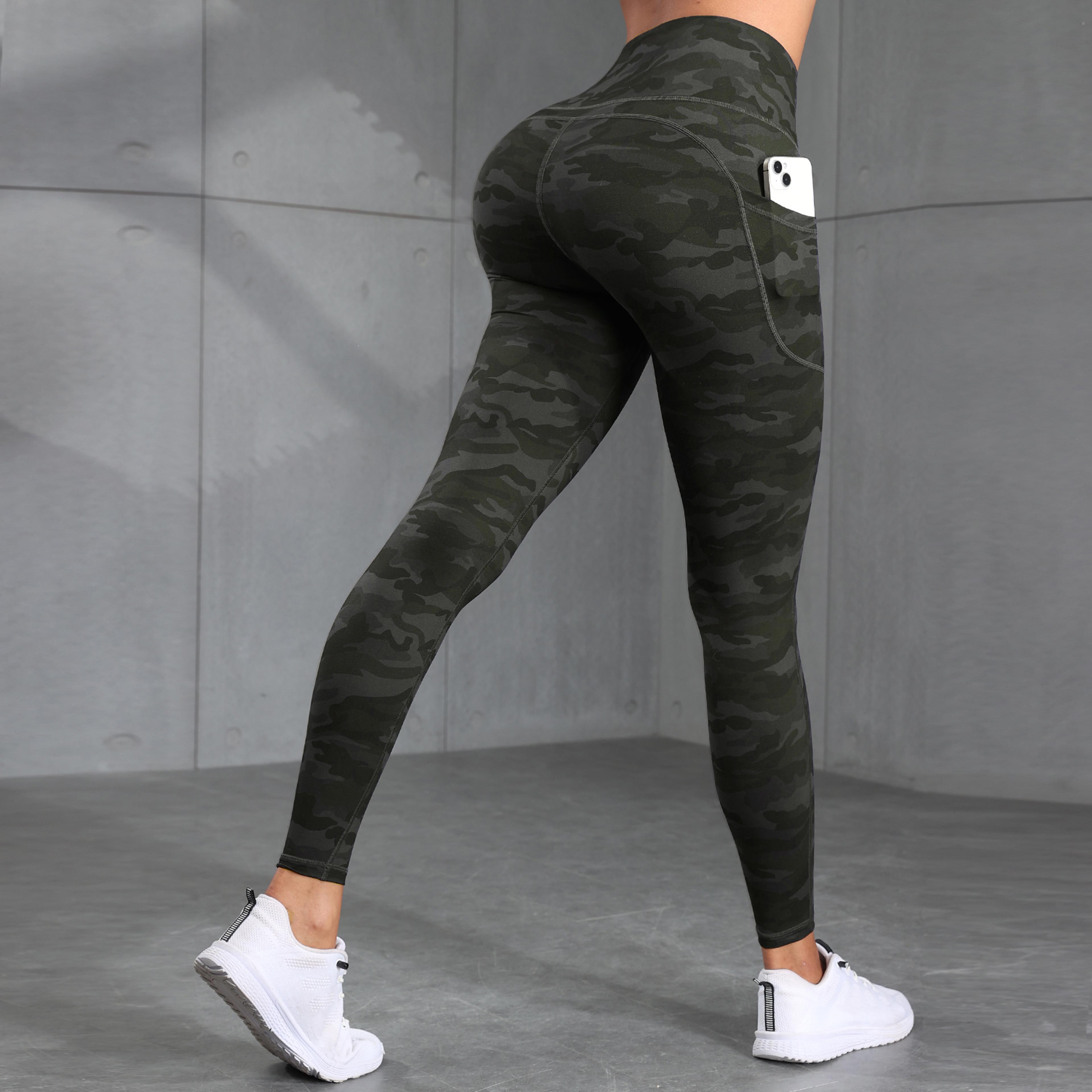 women's high waist camouflage print leggings with pockets for workouts