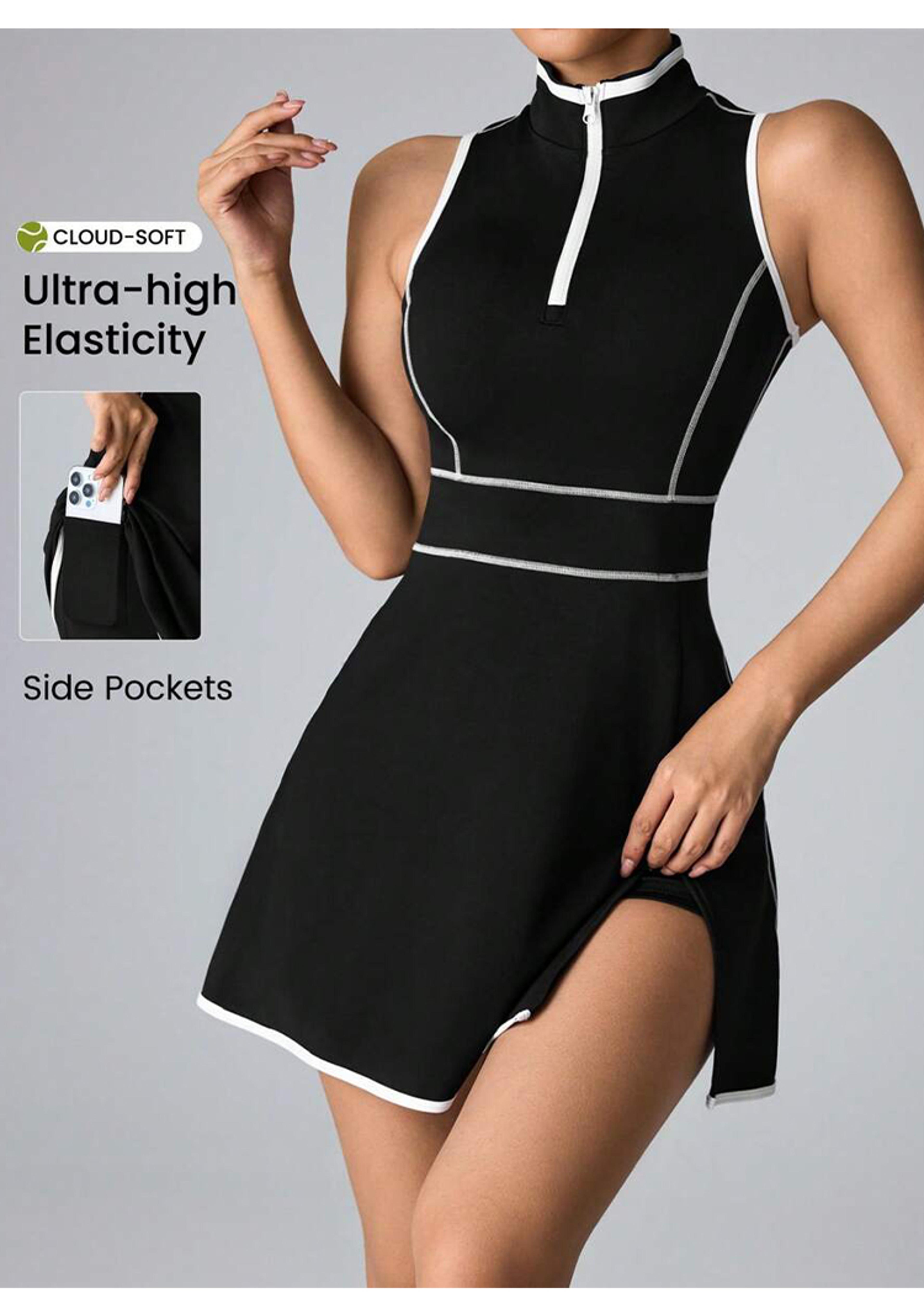 women's sleeveless zip-up athletic dress with lapel collar for summer