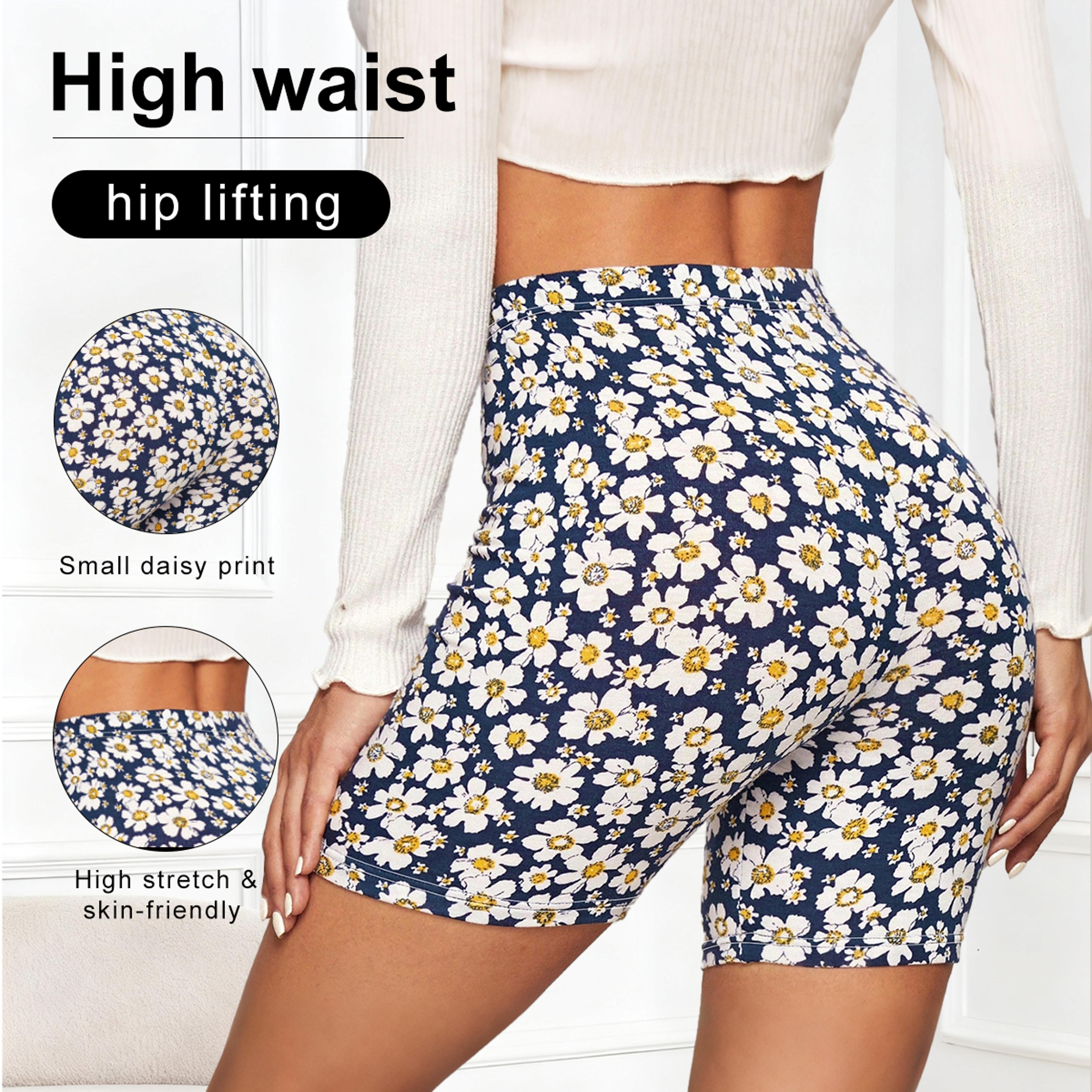 women's high waisted floral workout shorts with elastic waistband