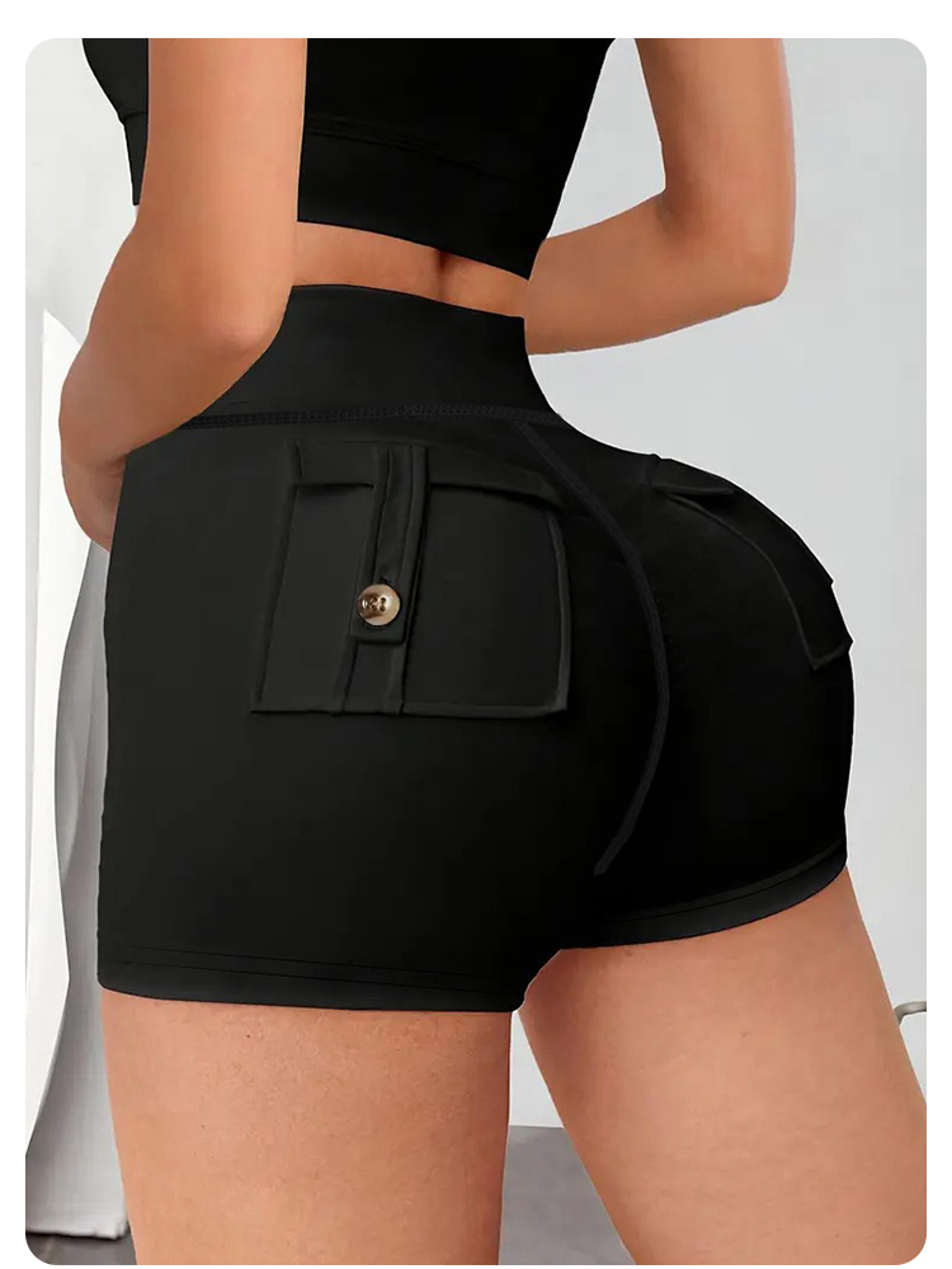 Womens High Waist Cargo Yoga Shorts With Stretchy Fabric And Multiple Pockets 2