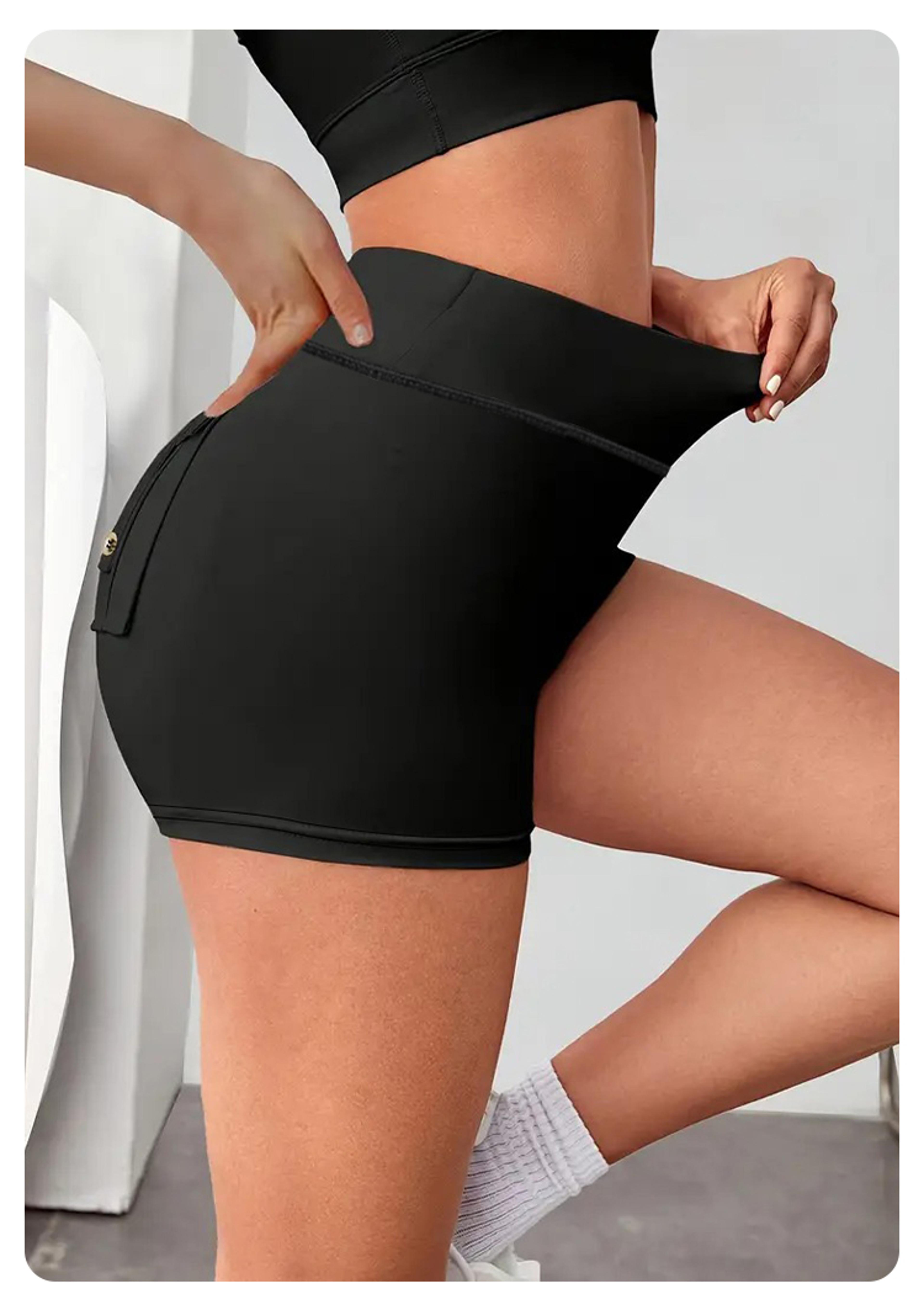 women's high waist cargo yoga shorts with stretchy fabric and multiple pockets