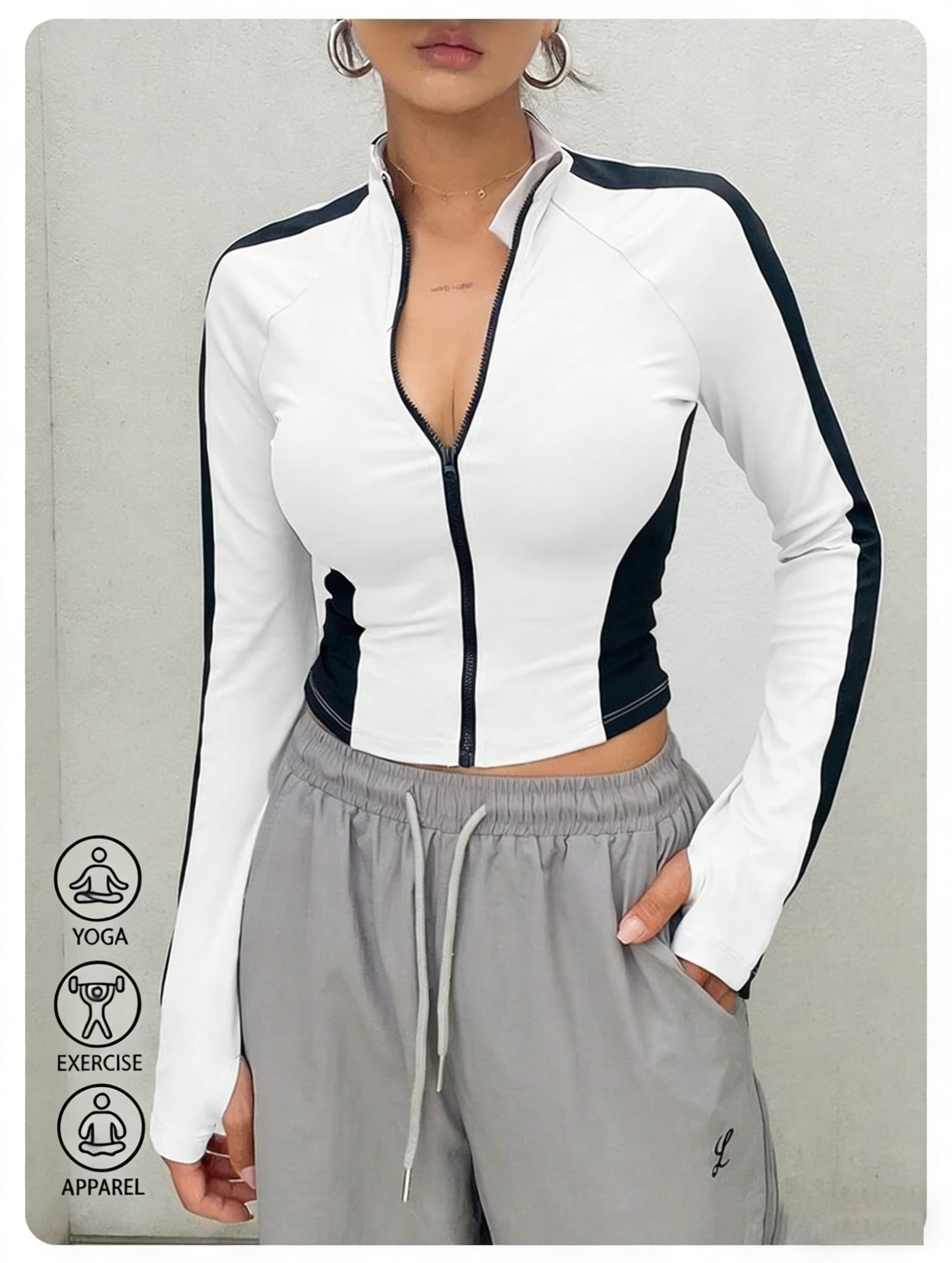 Womens Slim Fit Quick Dry Yoga Jacket With Full Zip And Stand Up Collar 1