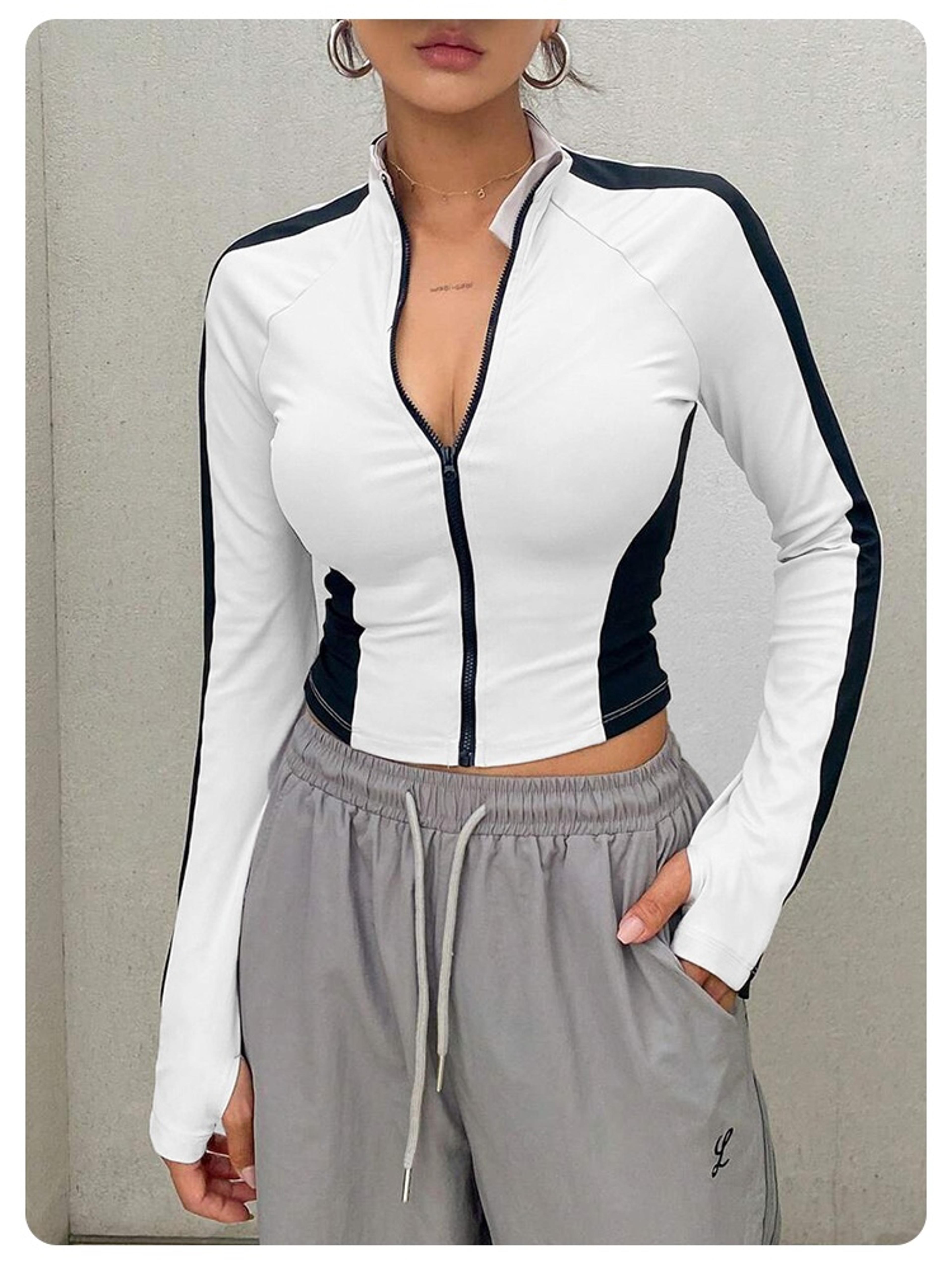 Womens Slim Fit Quick Dry Yoga Jacket With Full Zip And Stand Up Collar 4