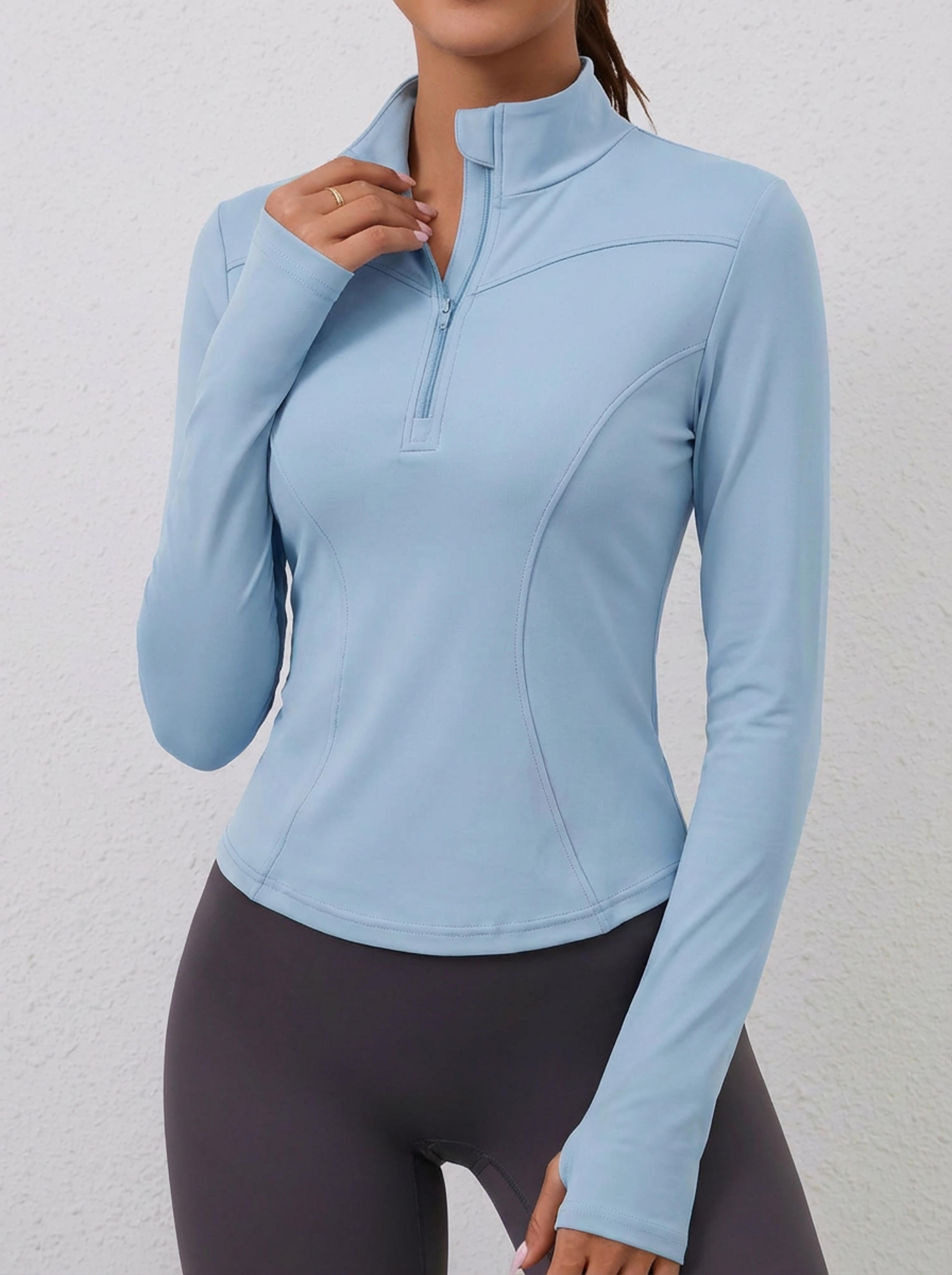 Womens Slim Fit Half Zip Yoga Top With Thumb Holes  Long Sleeve Athletic Shirt 6