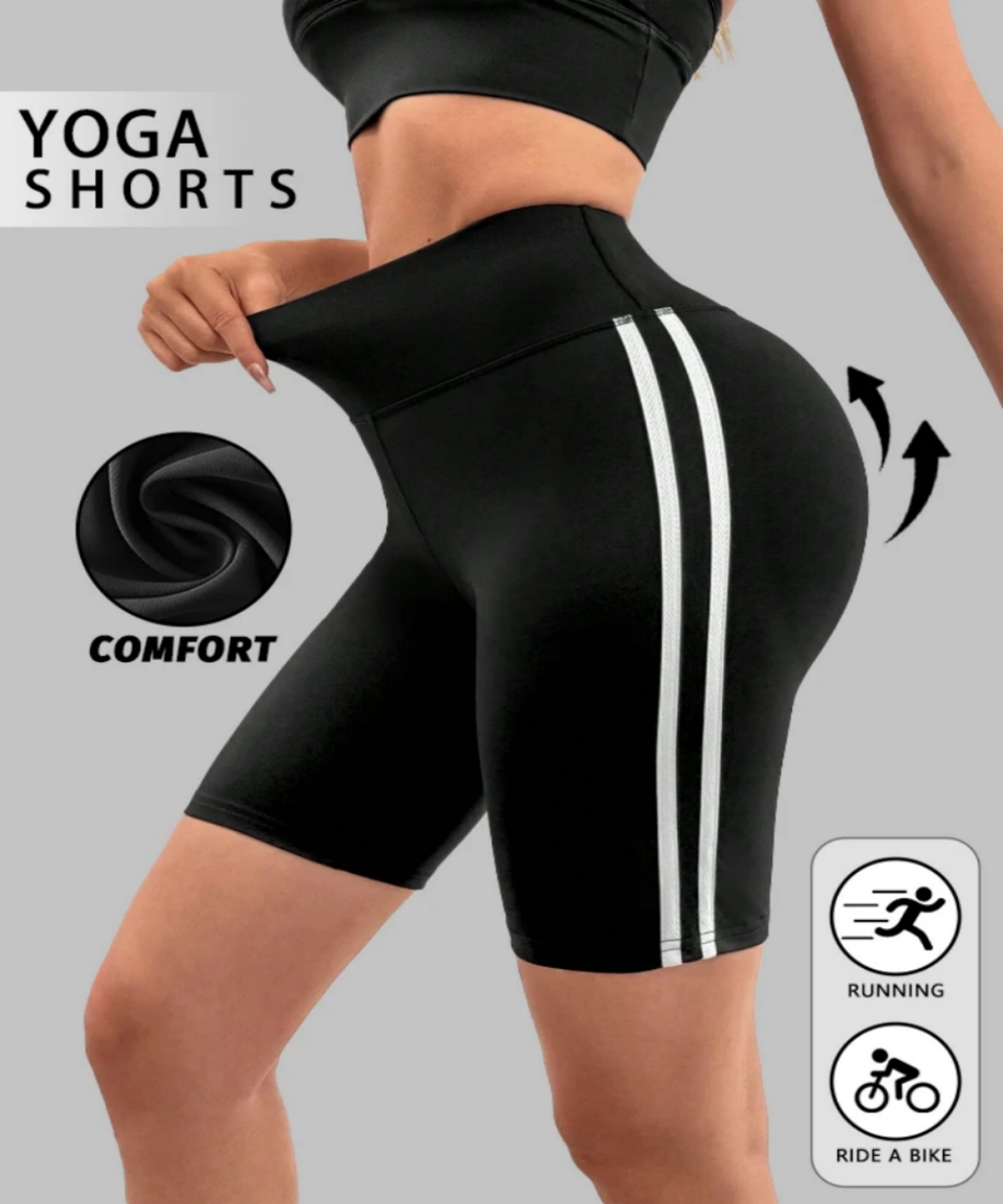 Womens High Waisted Yoga Shorts With Side Stripes And Tummy Control 2