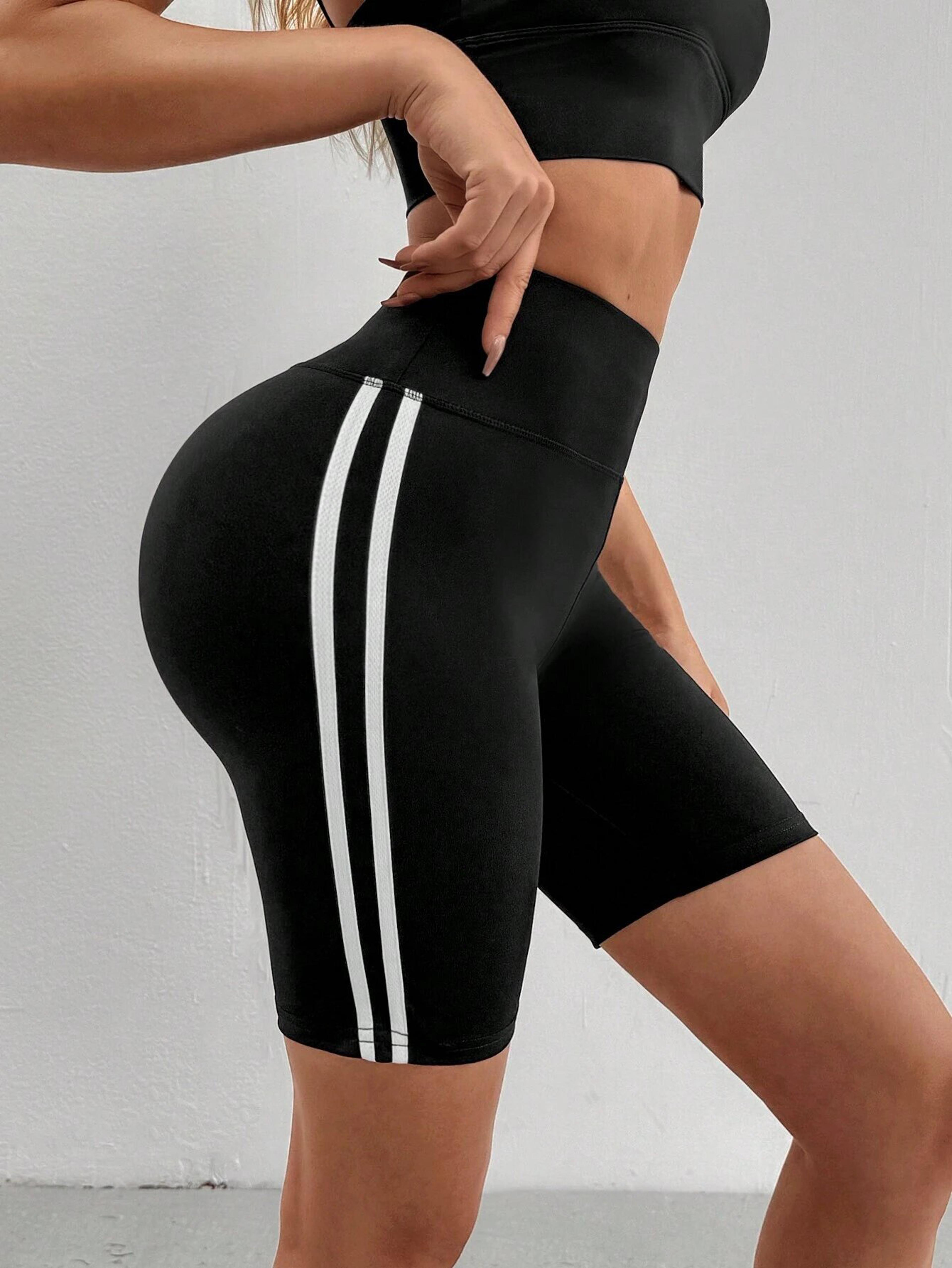 Womens High Waisted Yoga Shorts With Side Stripes And Tummy Control 4