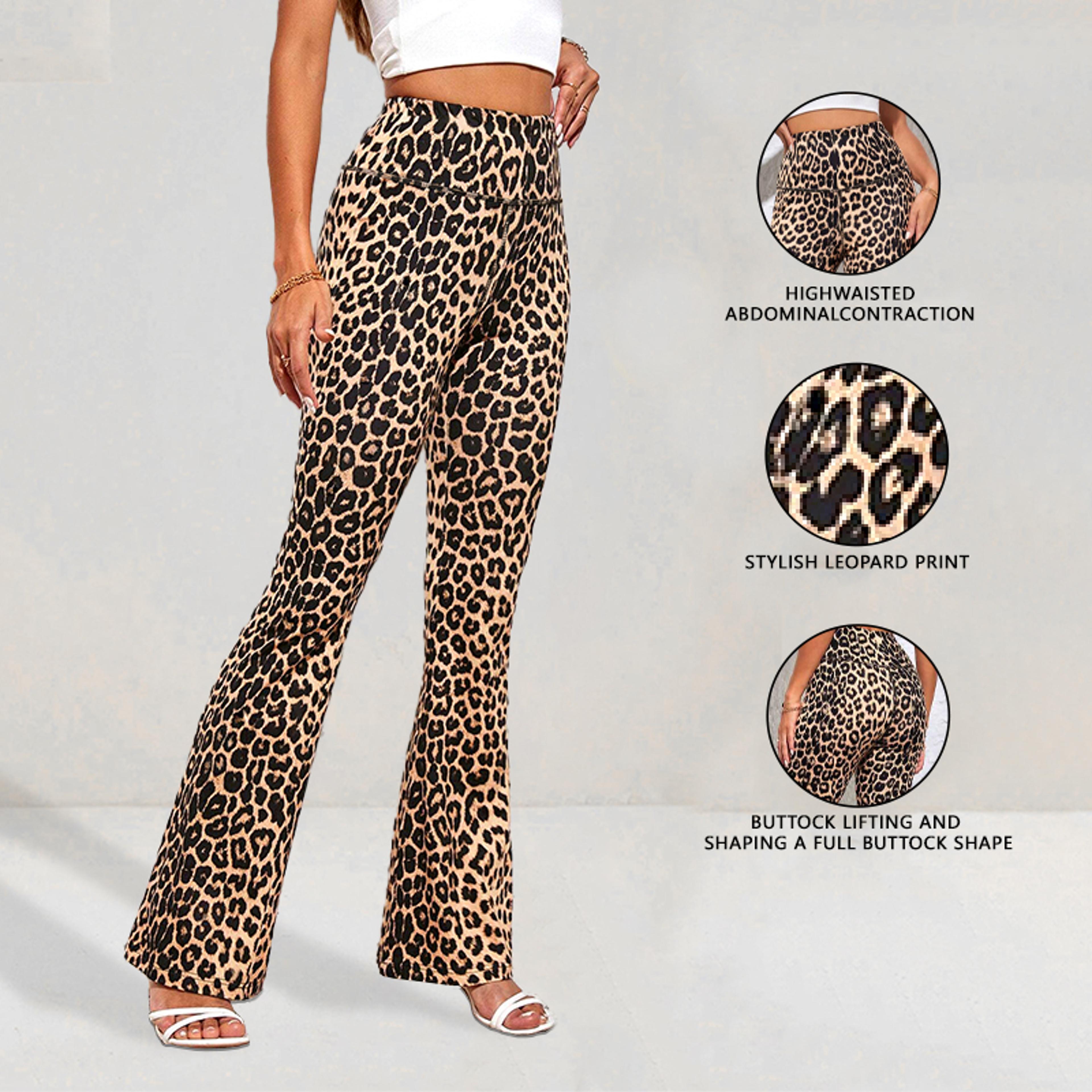 Womens Leopard Print High Waist Flared Yoga Leggings For Fitness 2