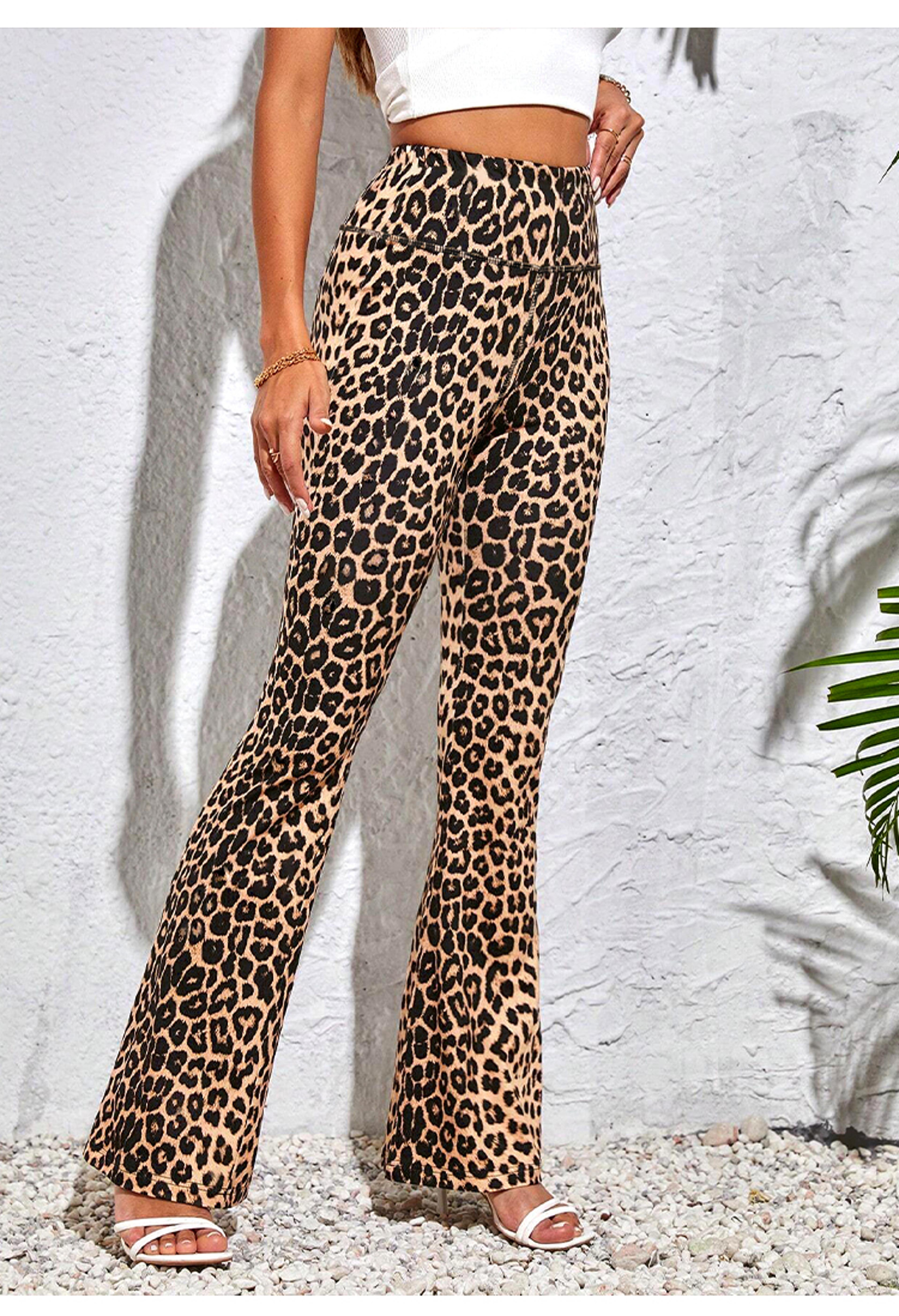 Womens Leopard Print High Waist Flared Yoga Leggings For Fitness 4