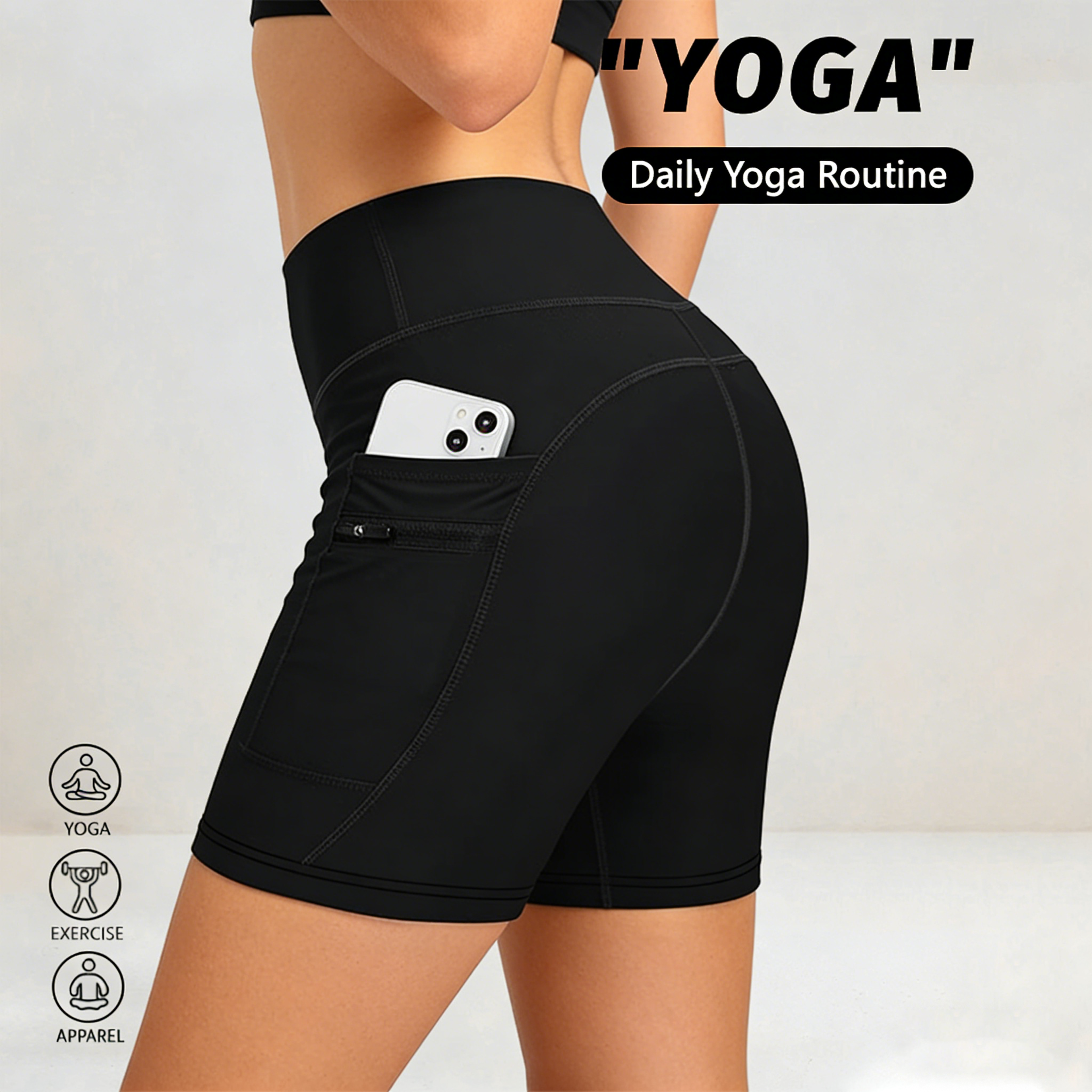 women's high waisted workout shorts with tummy control and zipper pockets