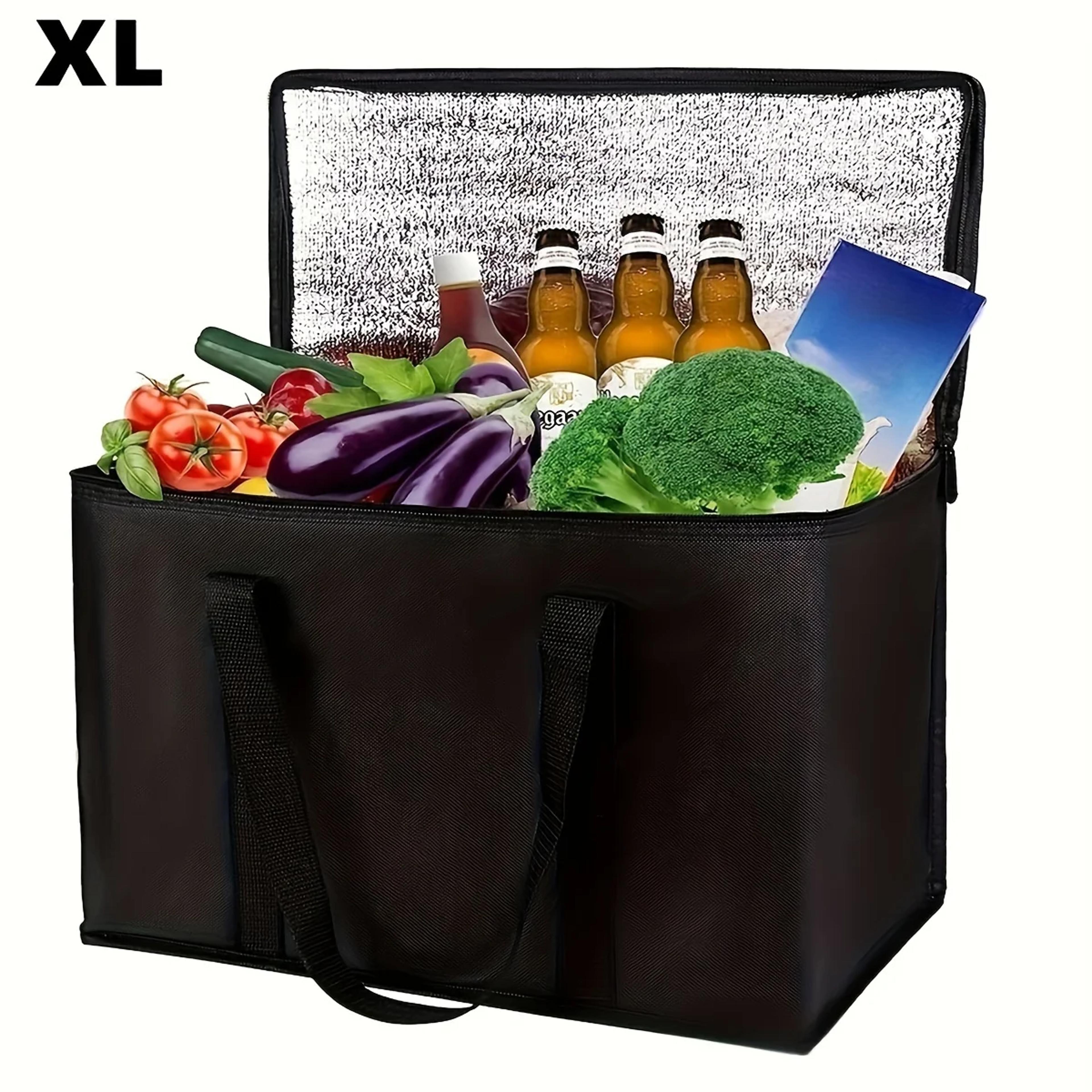 large insulated grocery tote bag with zipper for hot and cold food storage