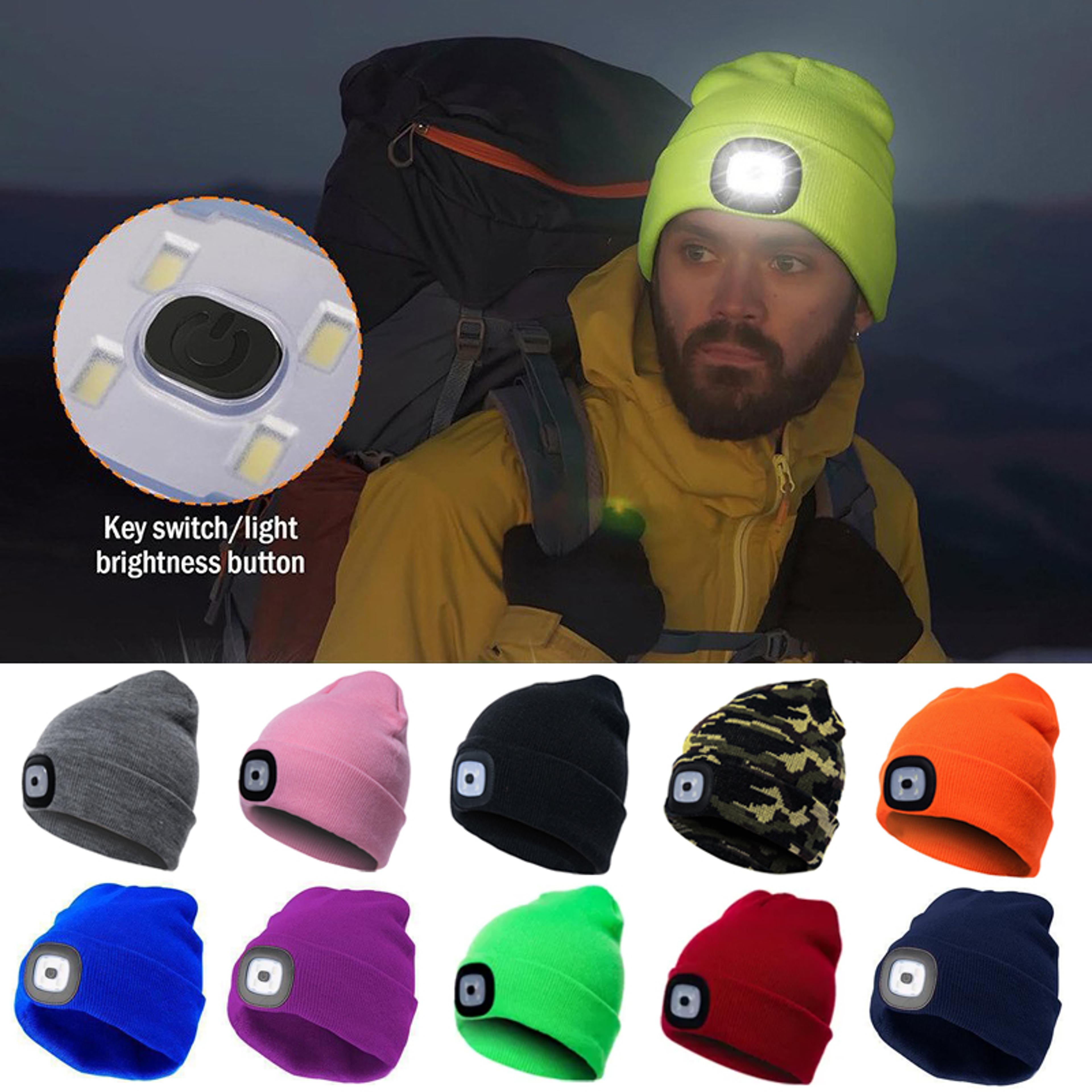 rechargeable led light beanie hat warm cotton knit winter cap for men and women