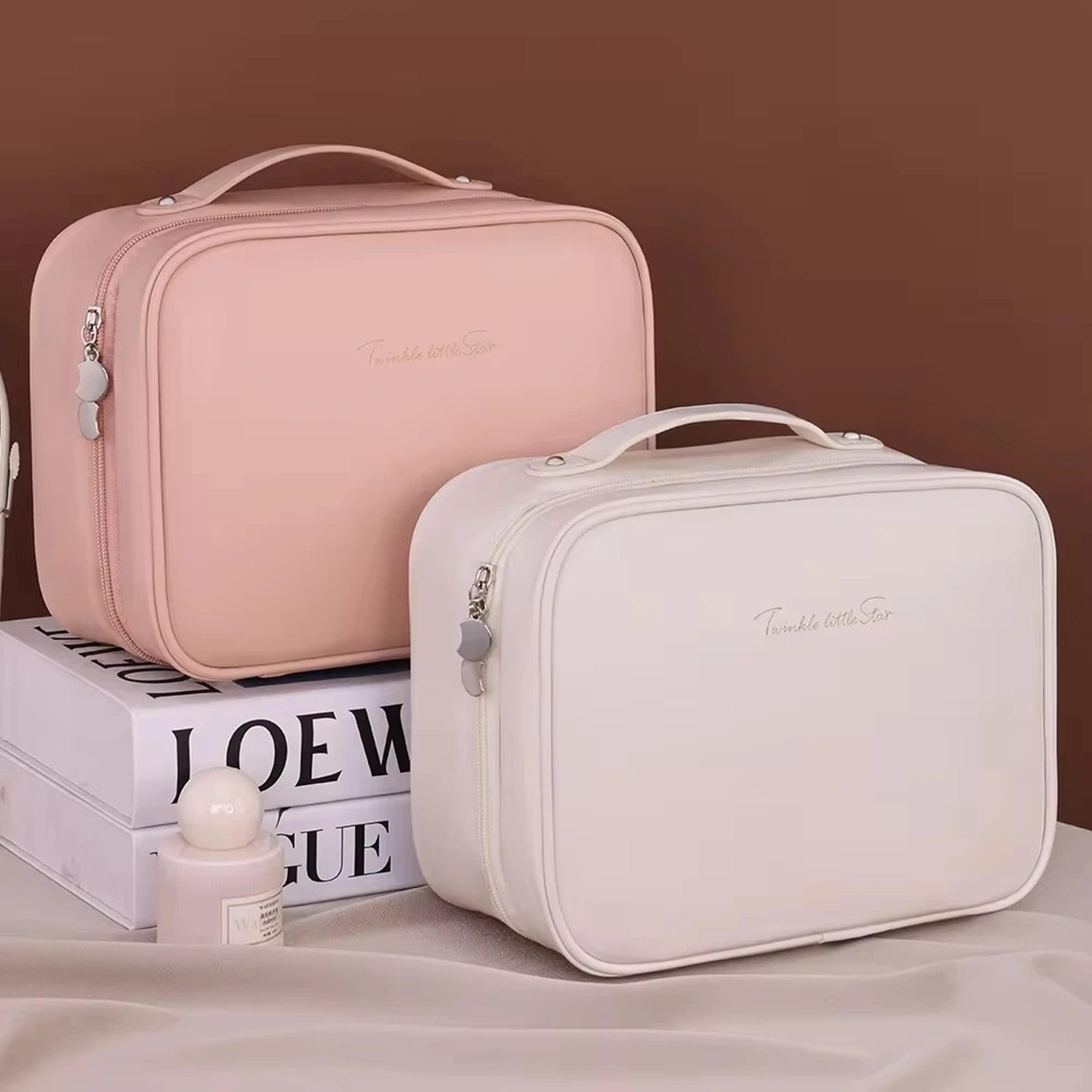 multi-compartment toiletry cosmetics bag, water-resistant pu leather travel organizer, anti-wear design