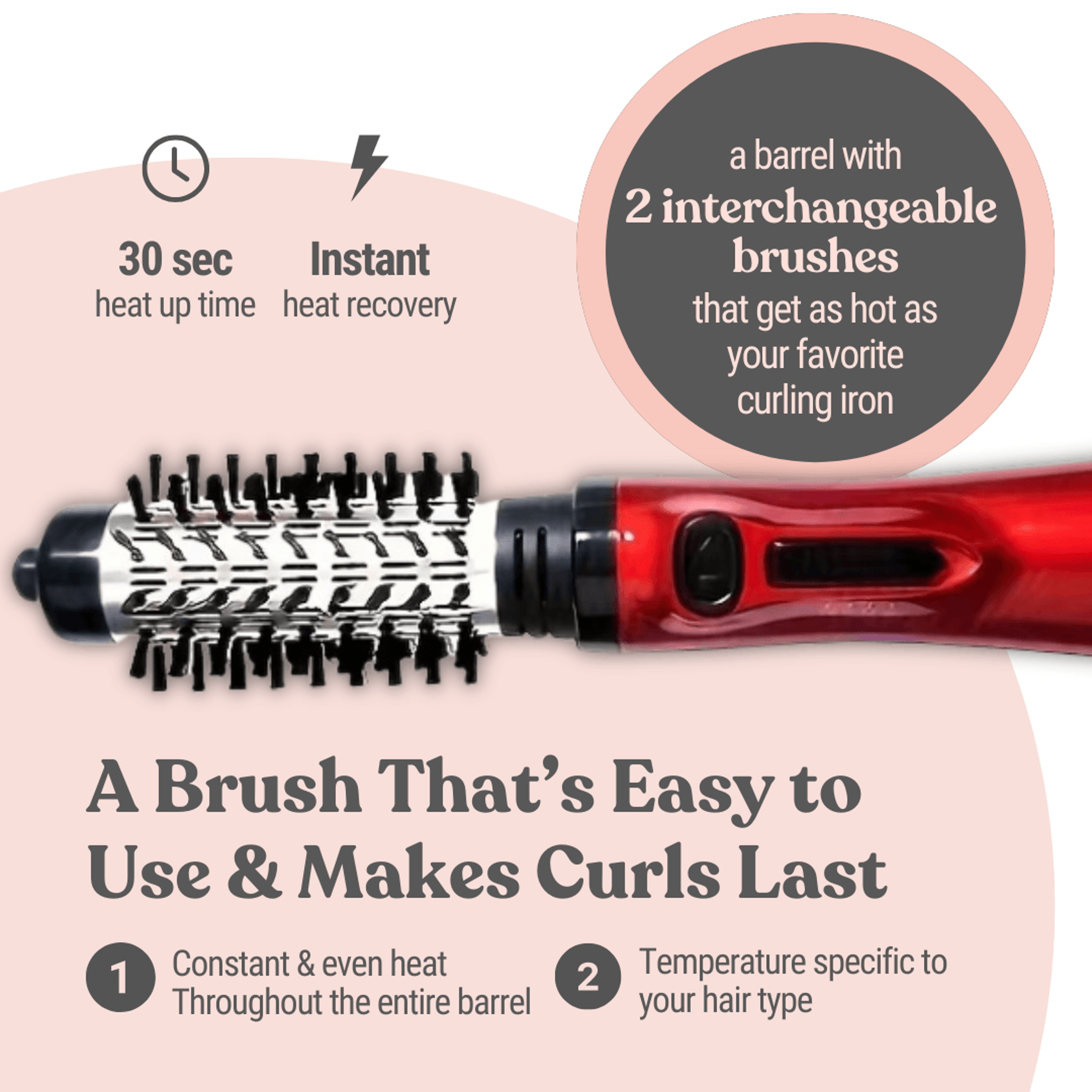 2in1 Hot Air Styler And Rotating Hair Dryer Electric Blow Dryer With AntiScald Bristles Ceramic Bar 2