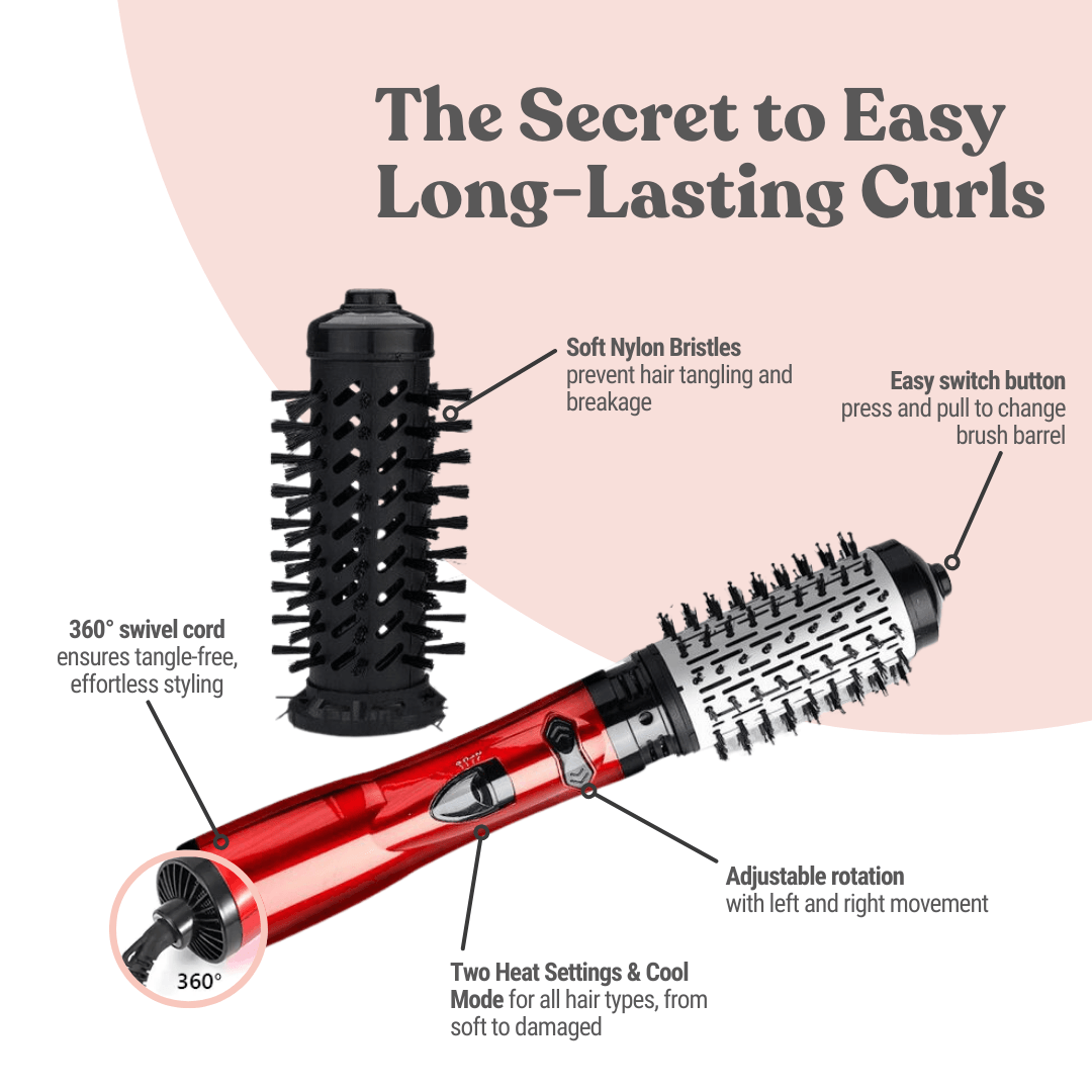 2in1 Hot Air Styler And Rotating Hair Dryer Electric Blow Dryer With AntiScald Bristles Ceramic Bar 4