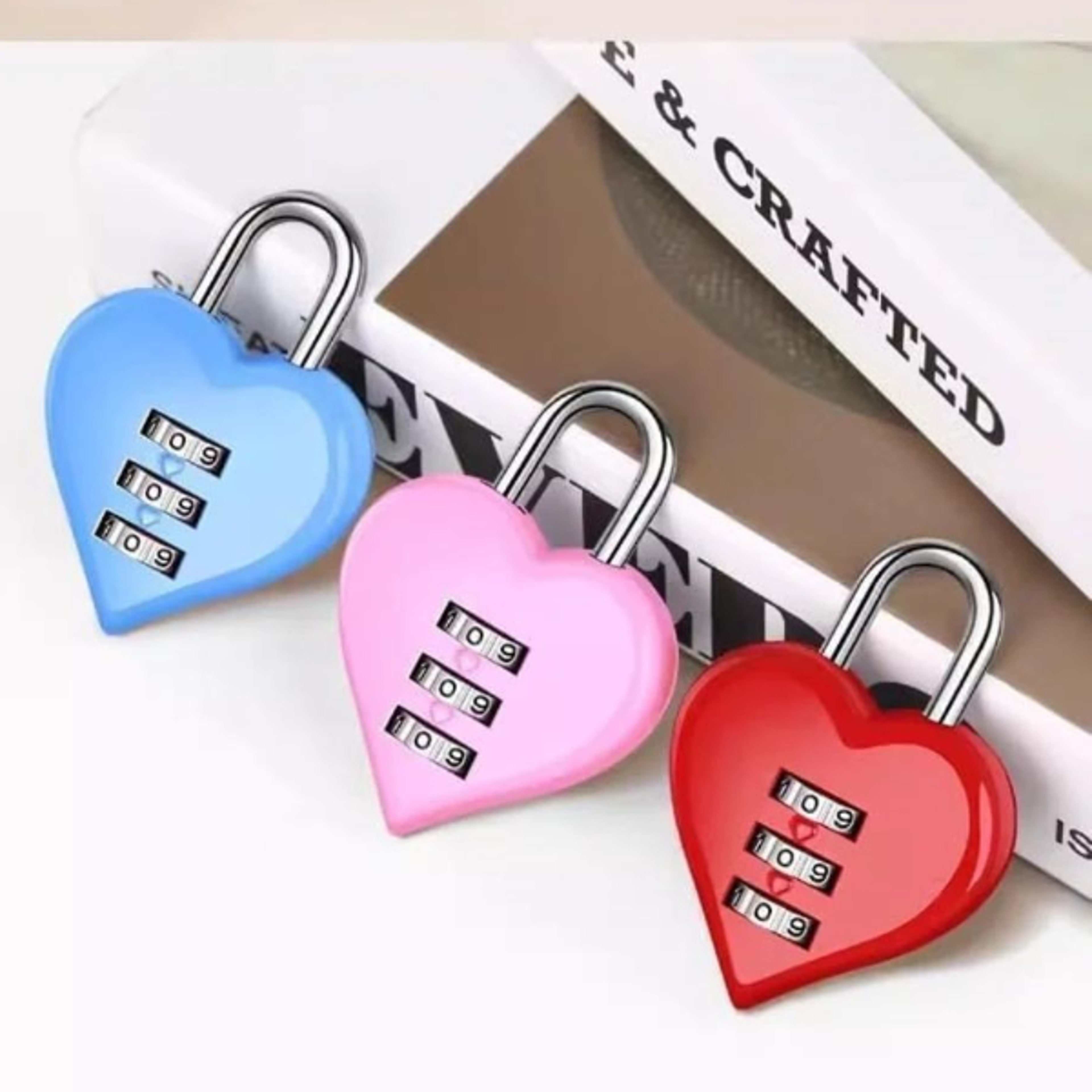 love lock heart shaped resettable 3digit code mini padlock for bags, diaries, and gifts