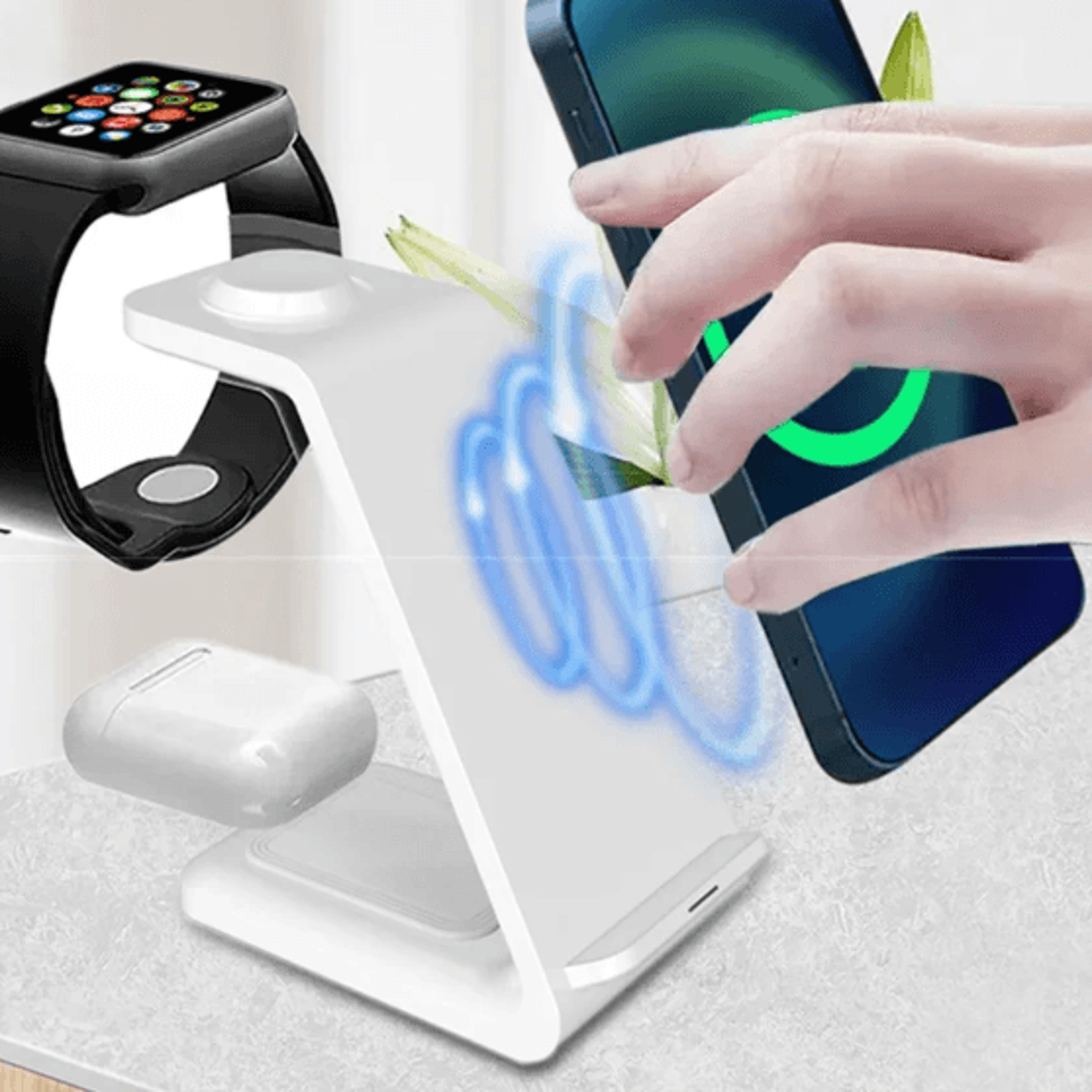 3 in 1 wireless charging stand for phone, smartwatch & airpods