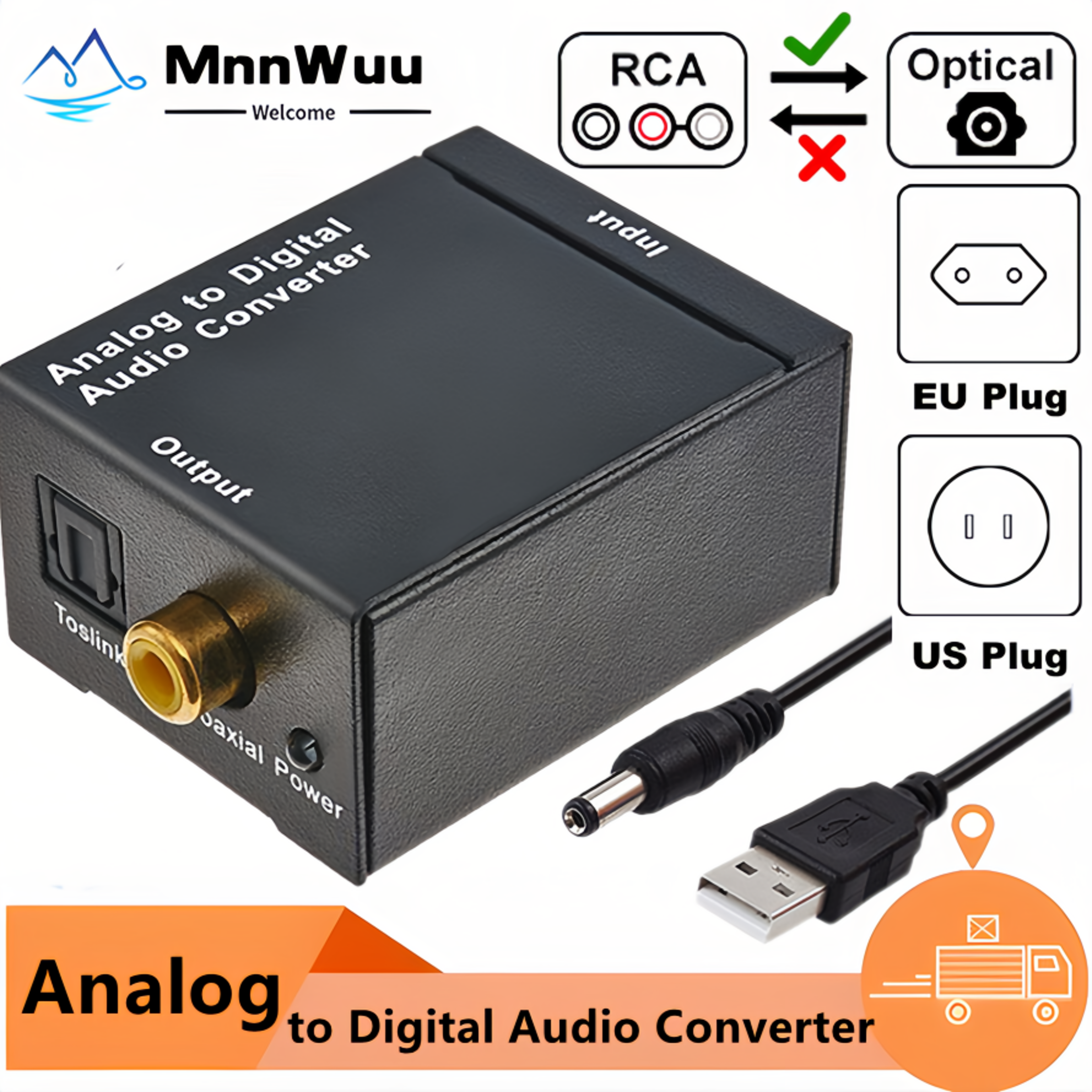 analog digital fiber toslink coaxial audio converter, rca to optical toslink adapter, adc analog to digital audio conver