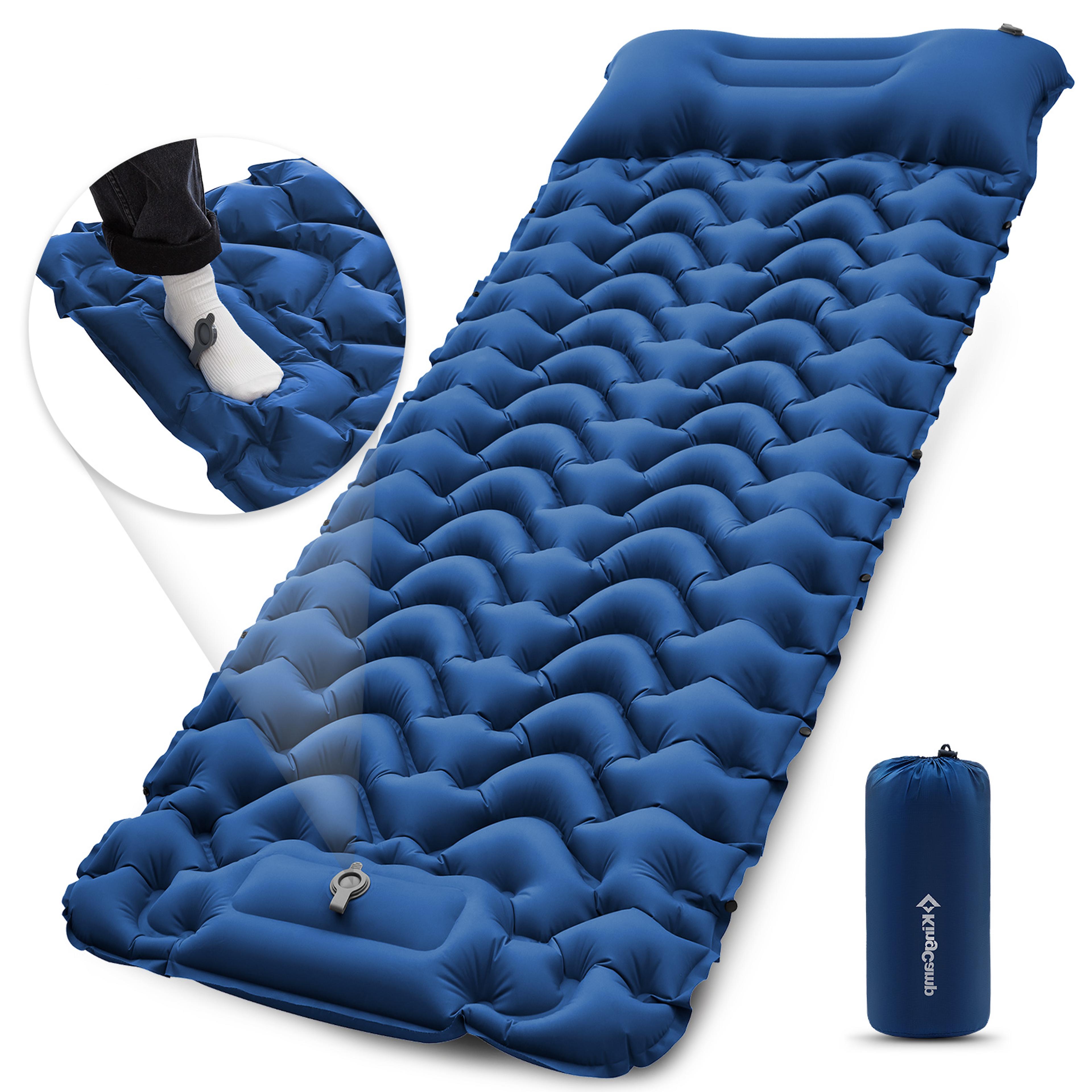 ultralight self-inflating sleeping pad, inflatable camping mat with pillow & built-in foot pump for backpacking
