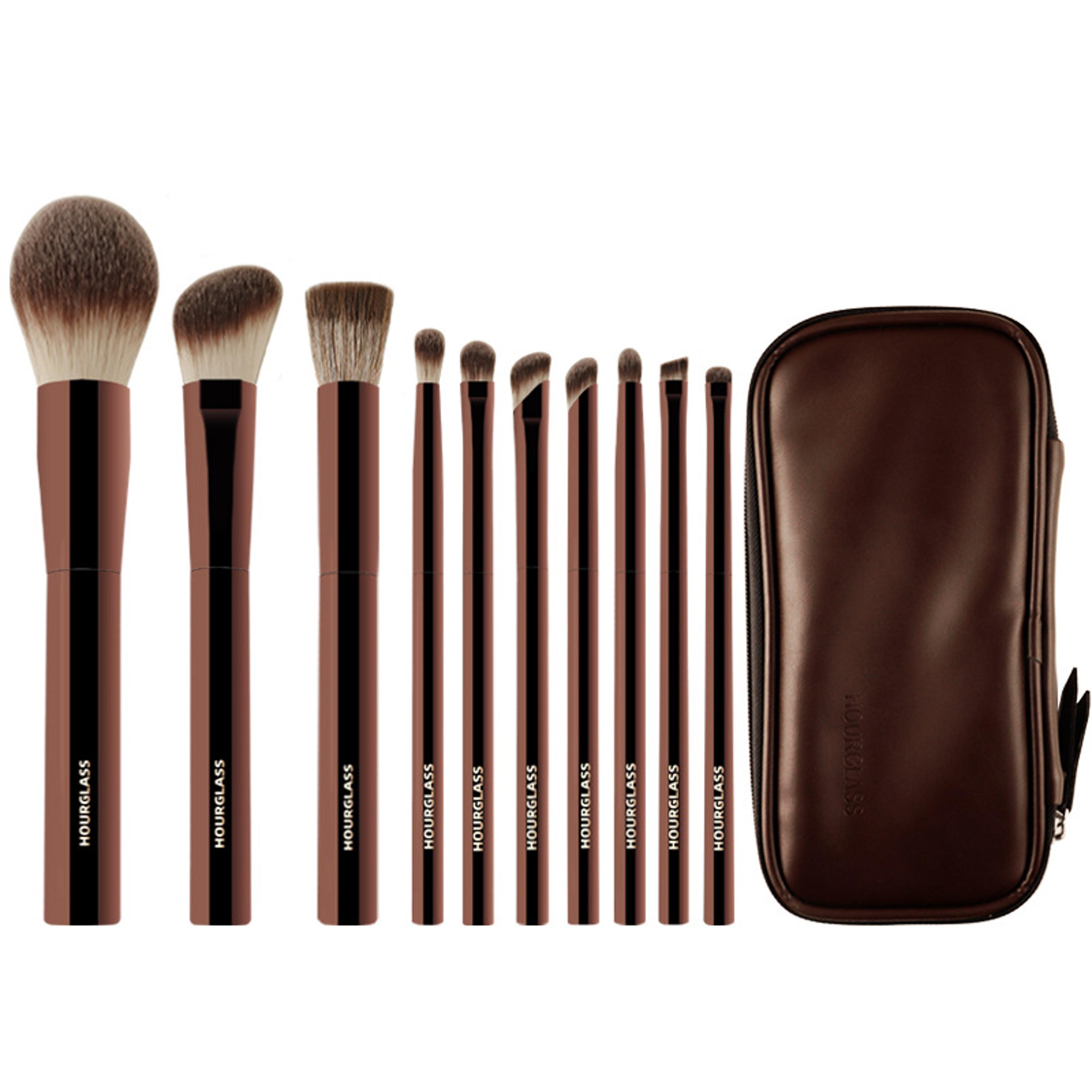 makeup brush set hourglass powder eyeshadow, domed crease stippling angled shadow brow brushes with cosmetic bag