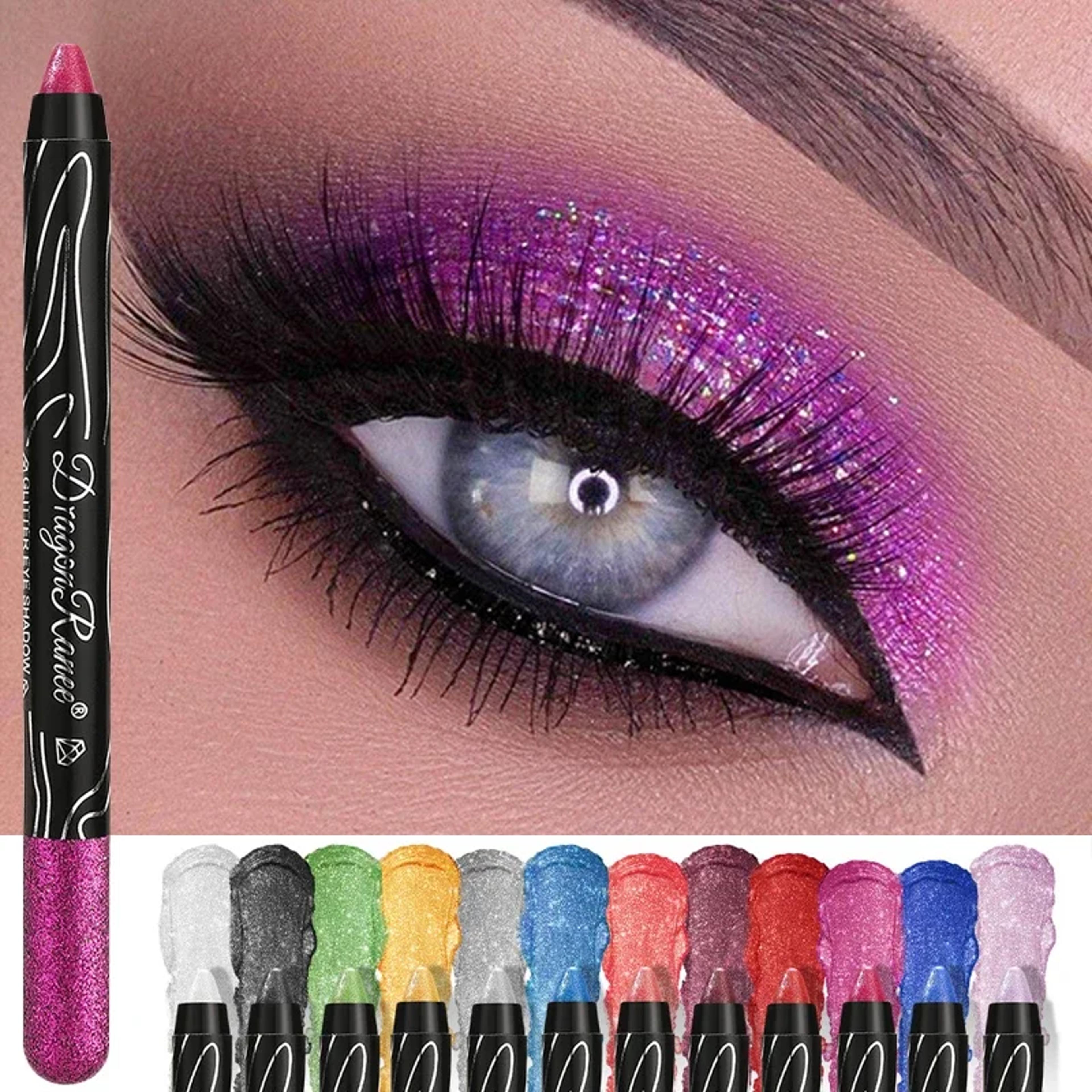 glitter metallic purple eyeshadow pencil, silkworm liner pen highlighter, long lasting gold blue cream eye shadow stick