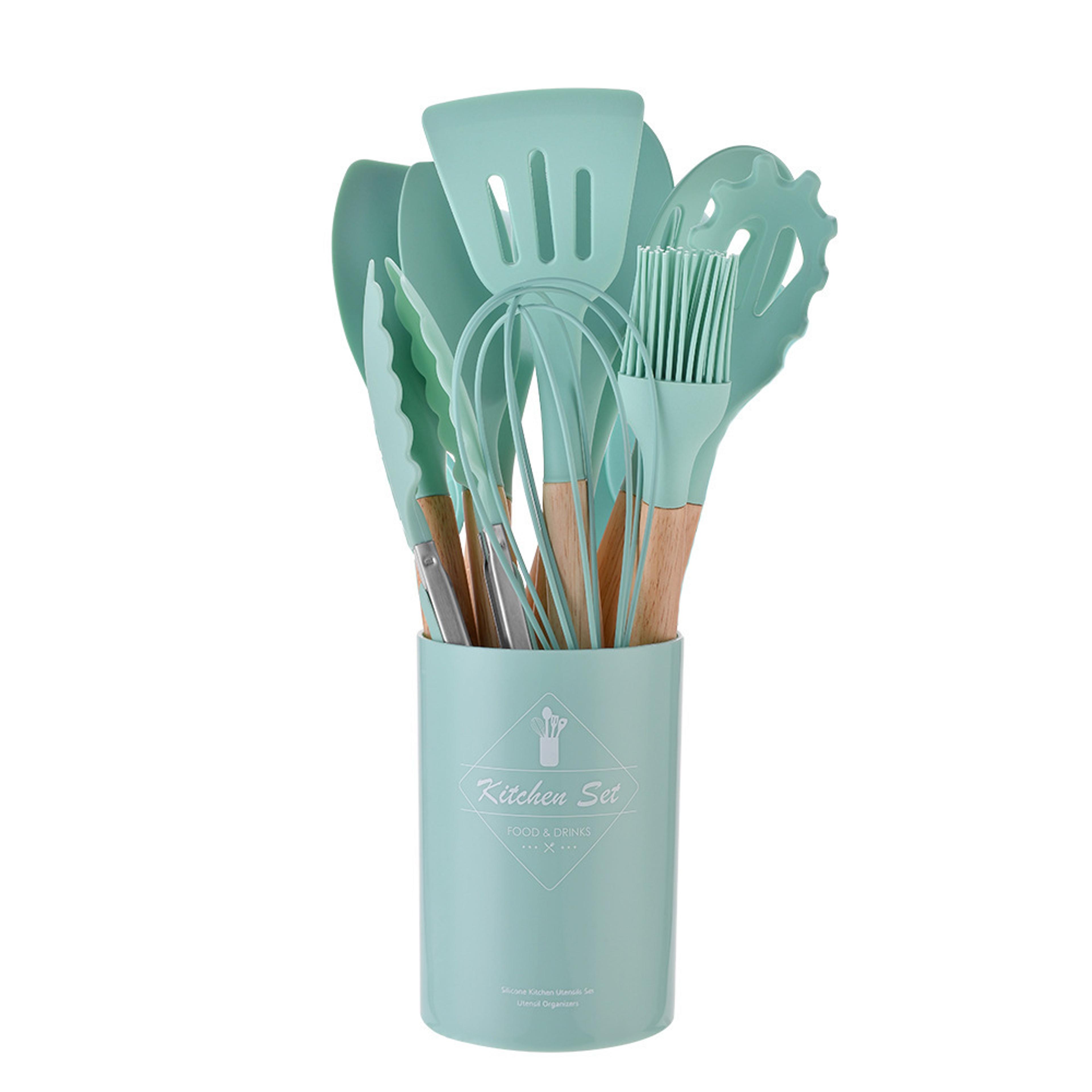 Premium Silicone Kitchen Utensil Set With Wooden Handles Heat Resistant Non Stick Cookware Tools 6